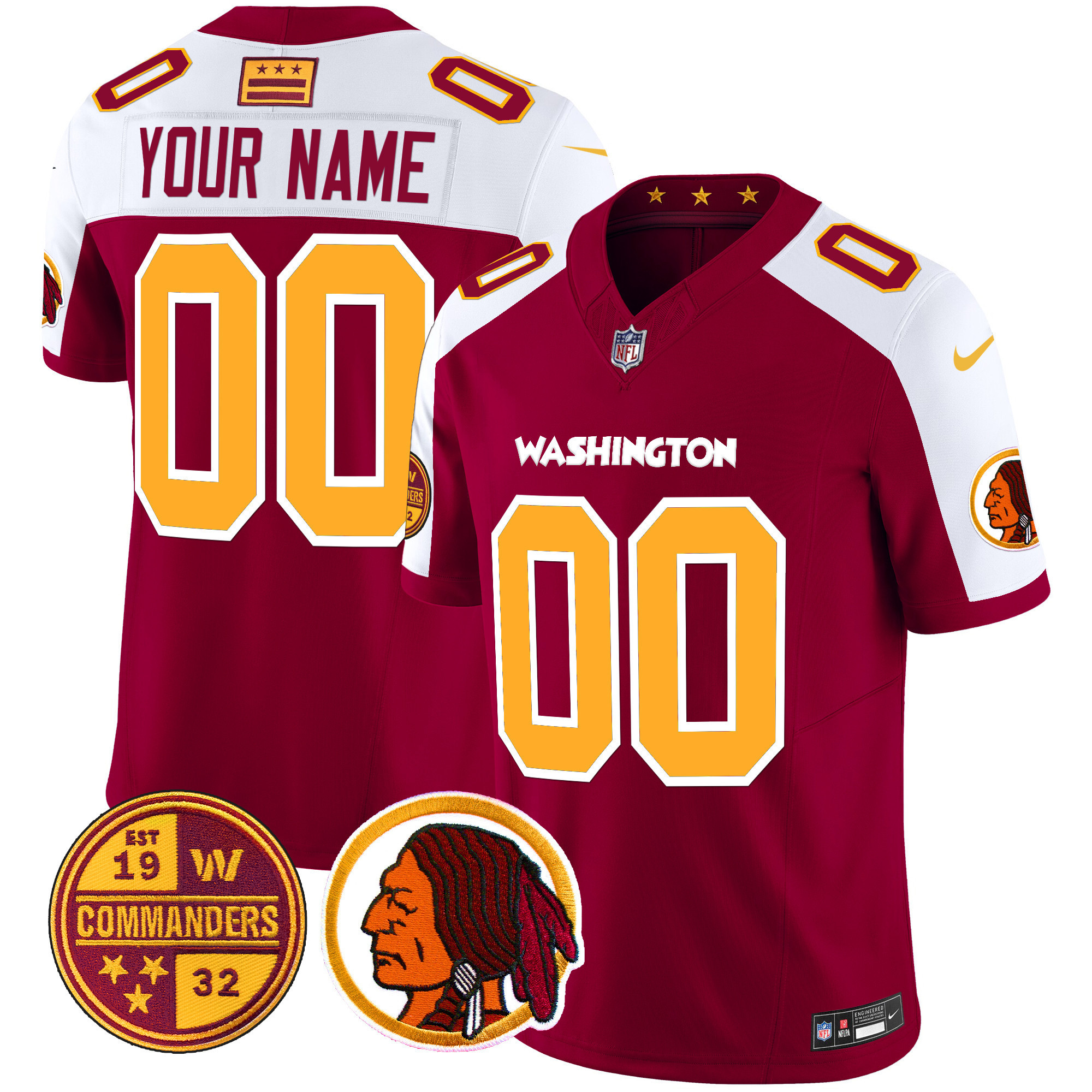 Men's Washington Half Washington Redskins & Washington Commanders Vapor Limited Custom Burgundy Alternate Jersey - All Stitched