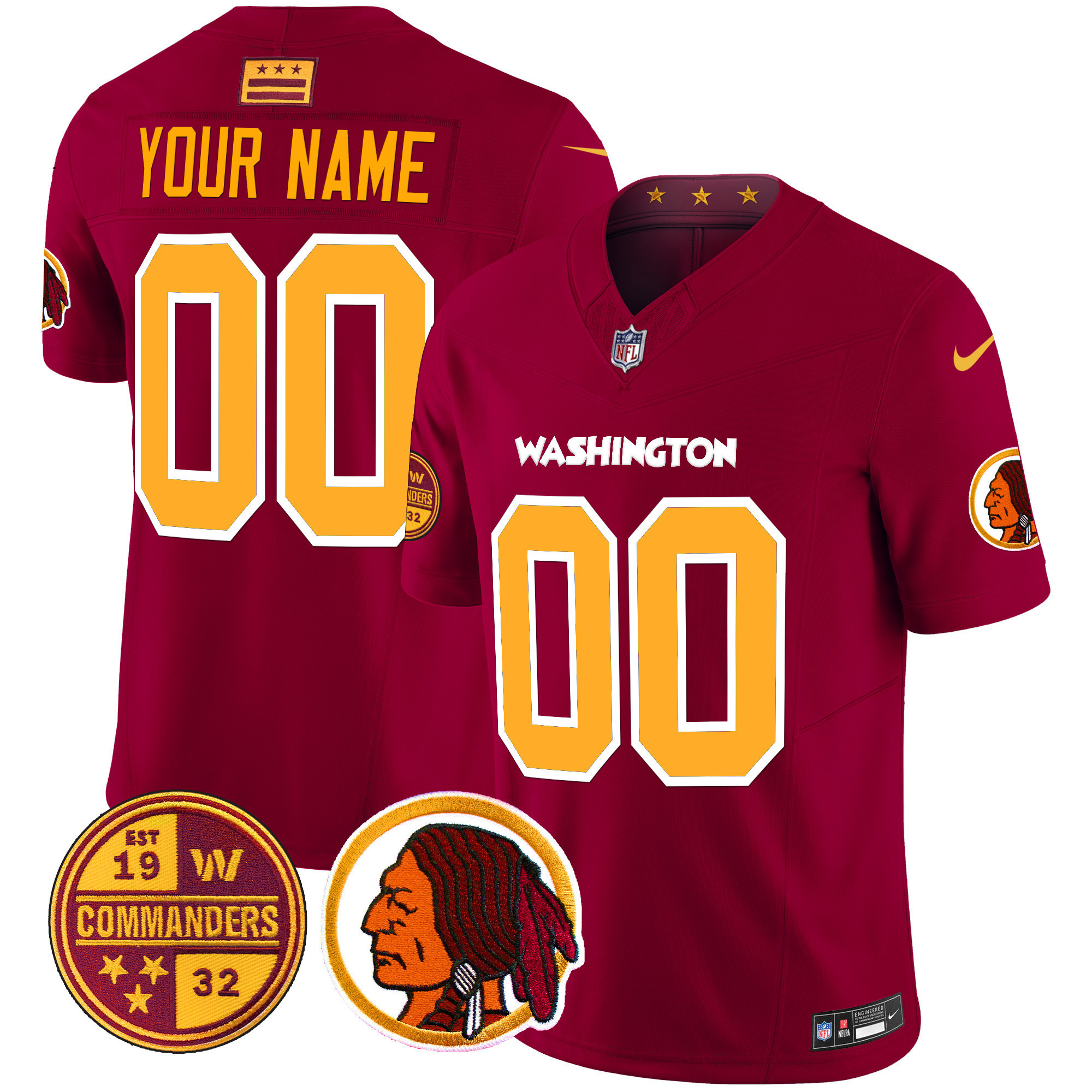 Men's Washington Half Washington Redskins & Washington Commanders Vapor Limited Custom Burgundy Jersey - All Stitched