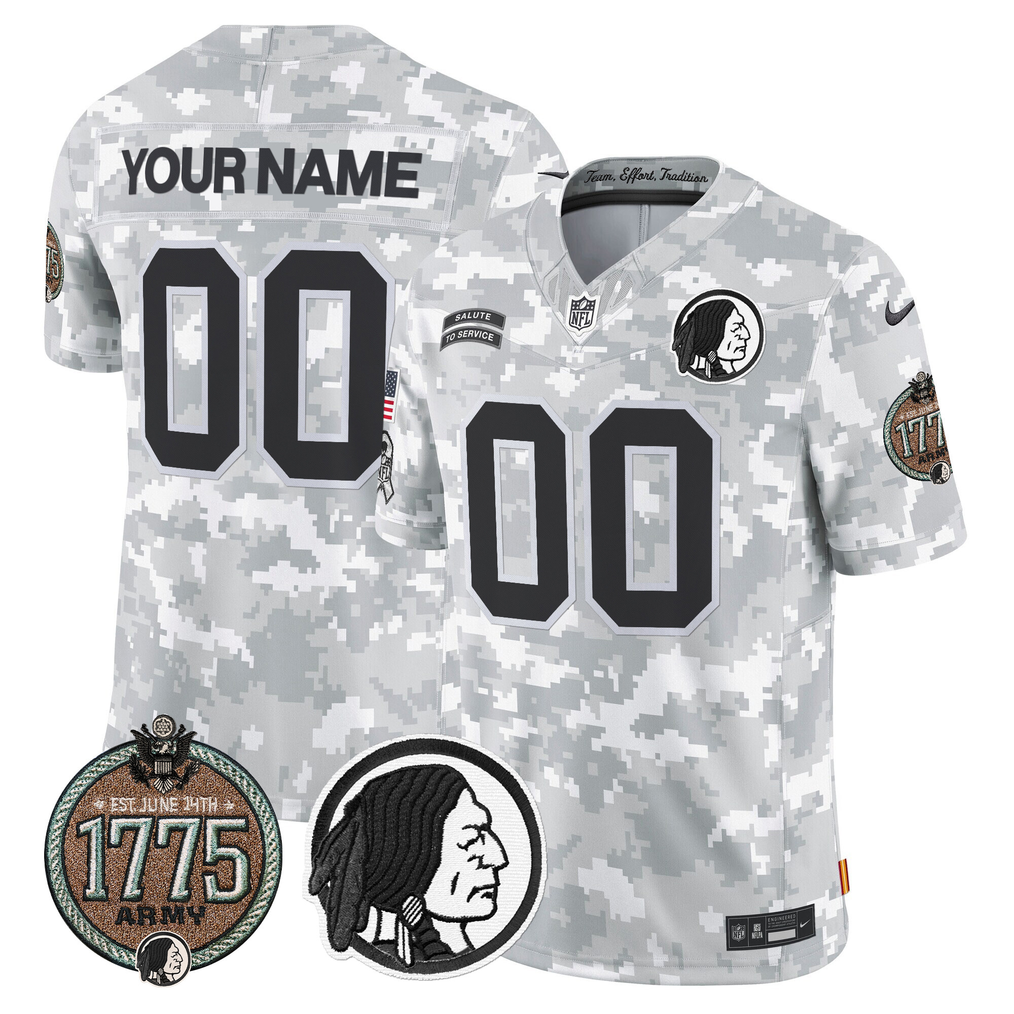 Men's Washington Redskins 2024 Salute to Service Establishment Year Patch Vapor Limited Custom Army Jersey - All Stitched