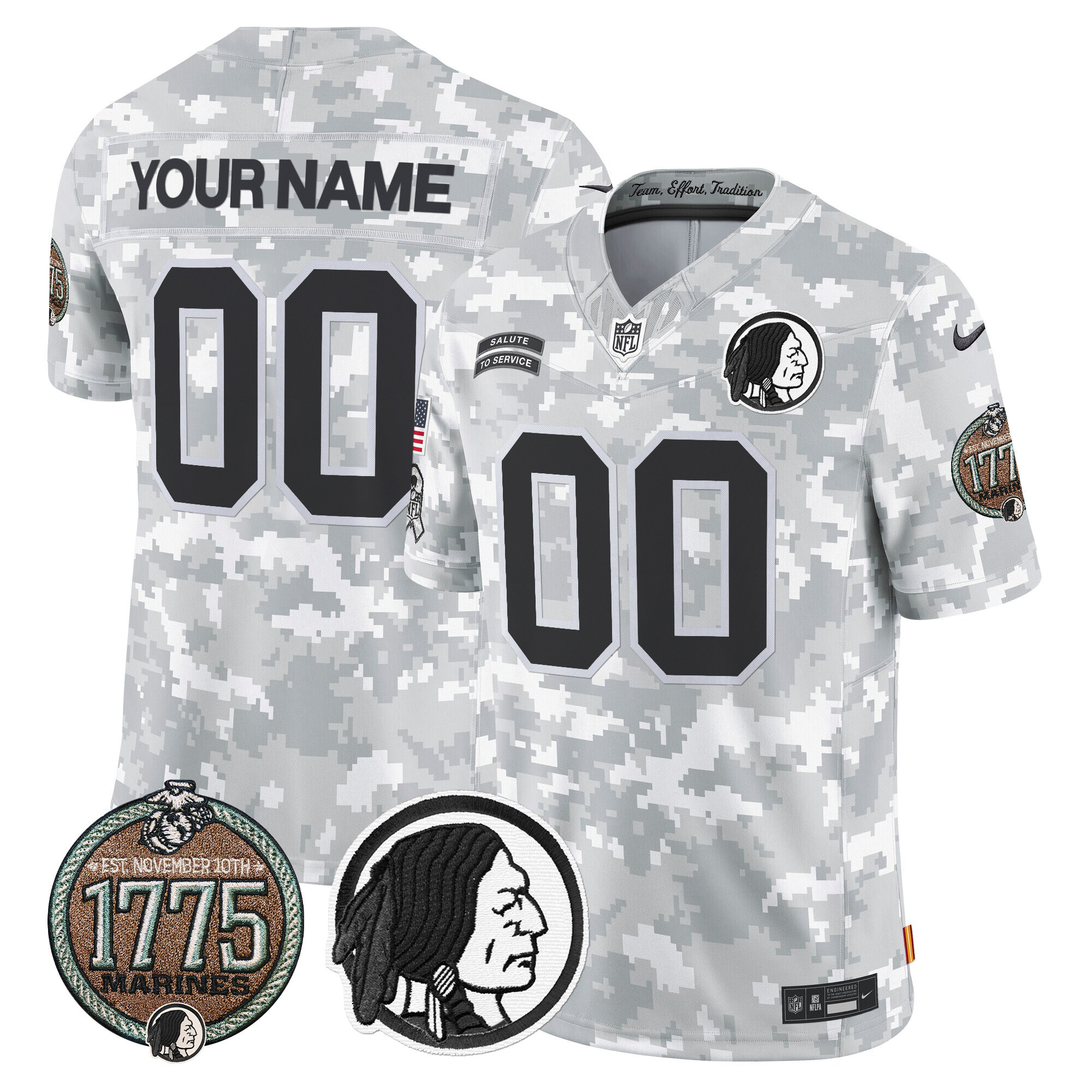 Men's Washington Redskins 2024 Salute to Service Establishment Year Patch Vapor Limited Custom Marines Jersey - All Stitched