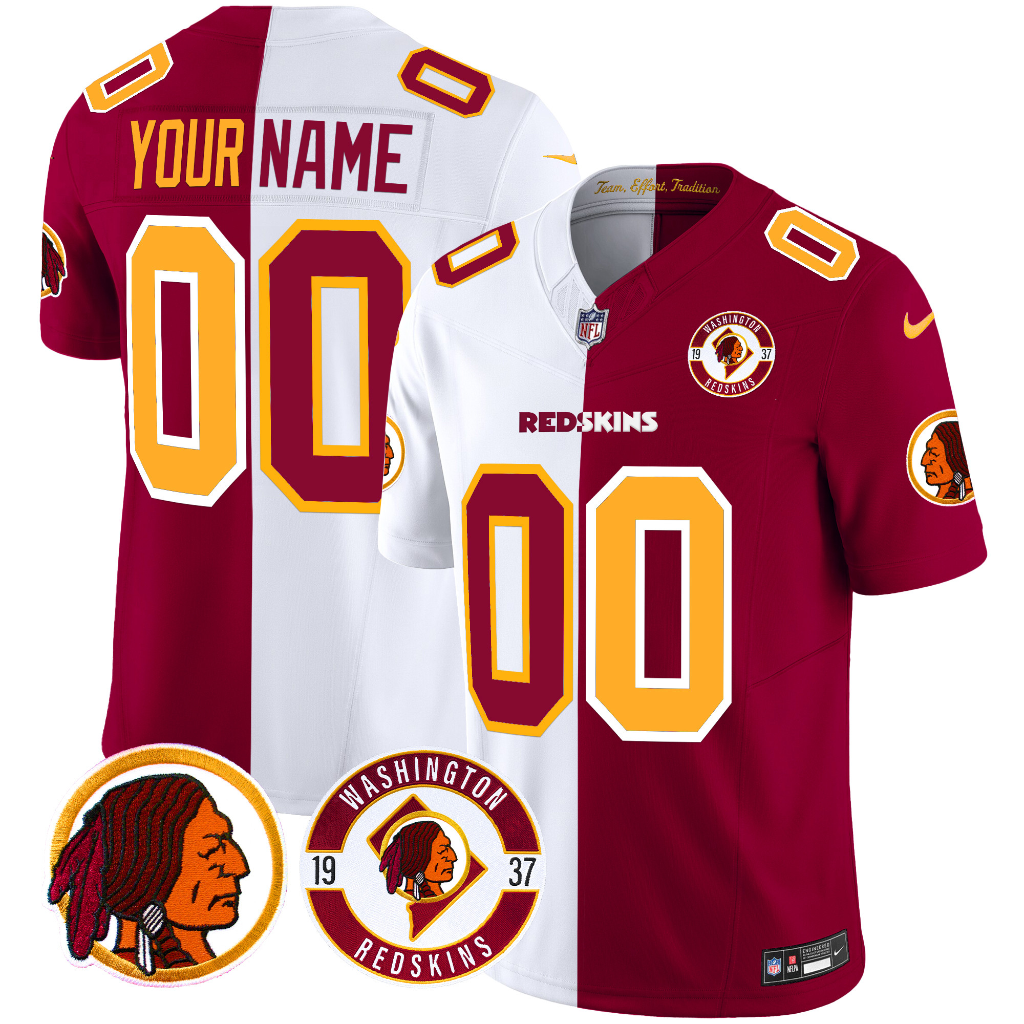 Men's Washington Redskins 2024 Vapor Limited Custom Half Jersey - All Stitched