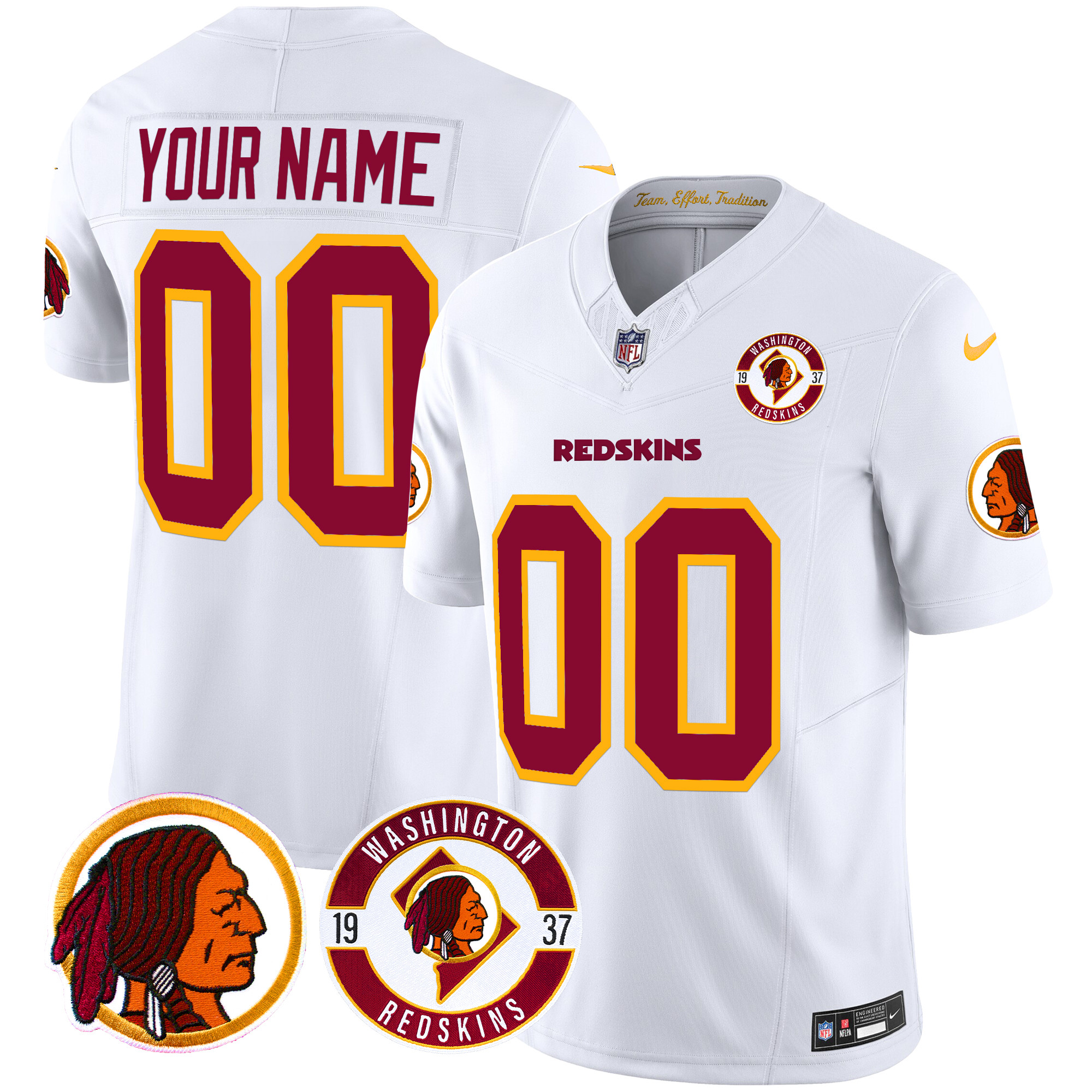 Men's Washington Redskins 2024 Vapor Limited Custom White Jersey - All Stitched