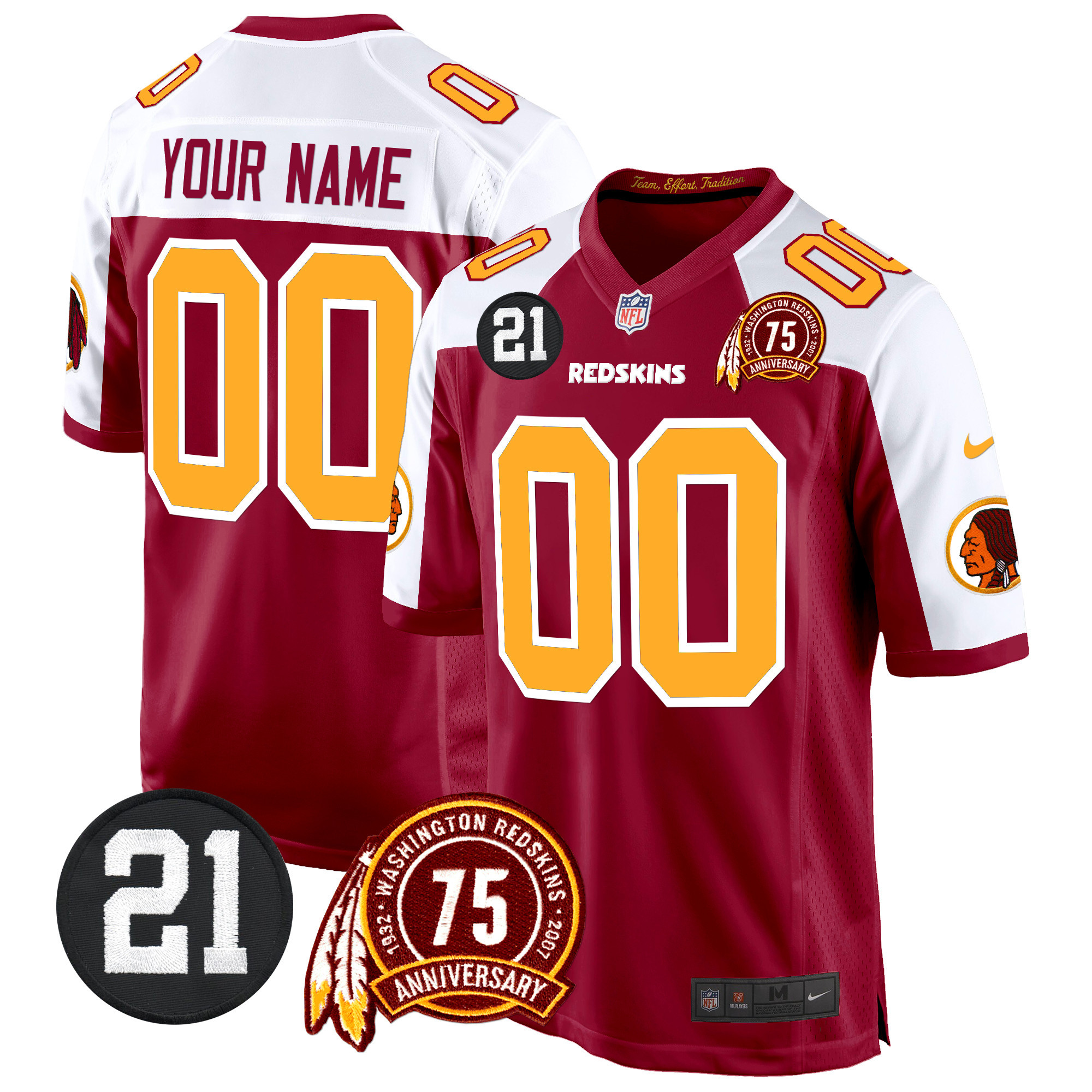 Men's Washington Redskins 75th & Sean Taylor Patch Game Custom Burgundy Alternate Jersey - All Stitched