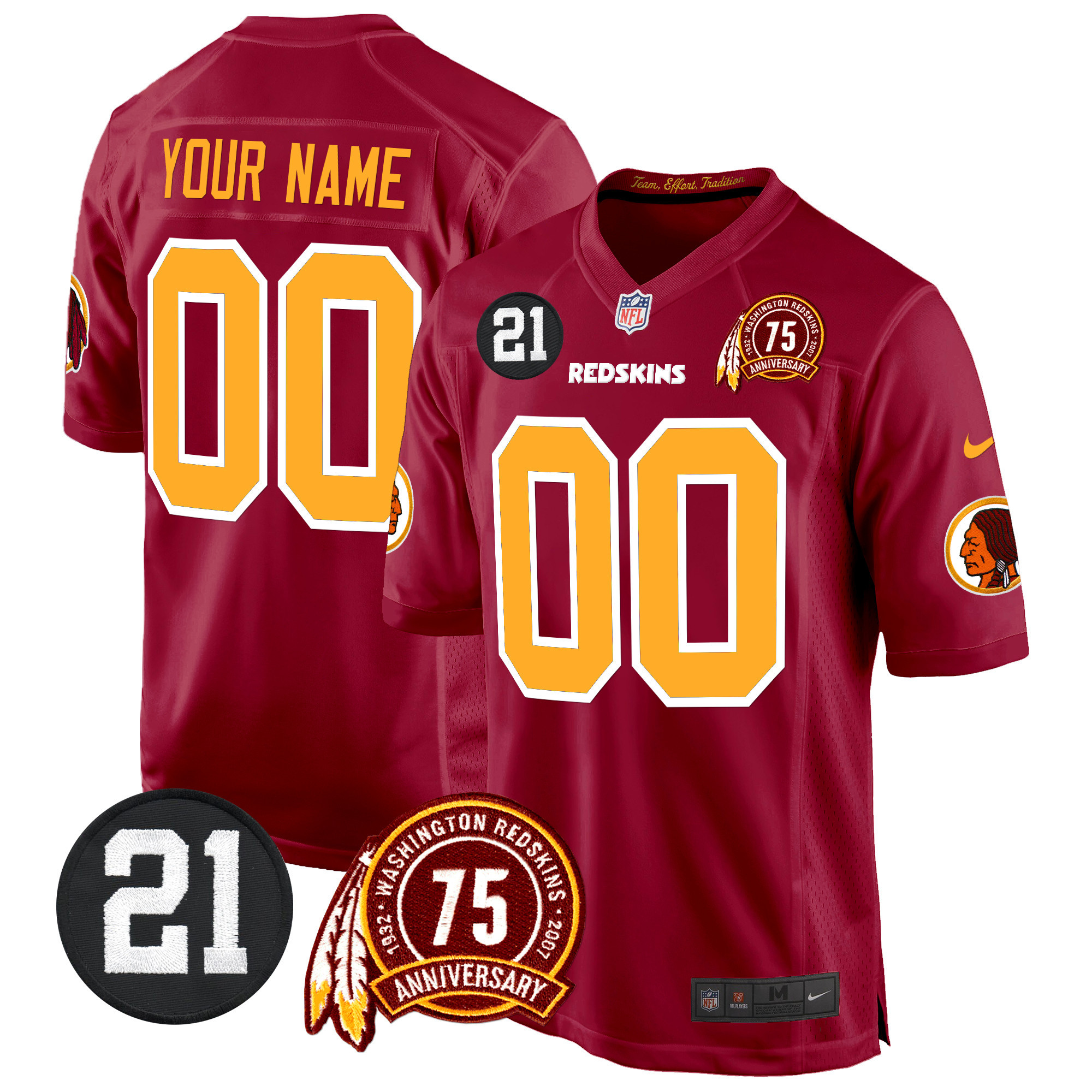 Men's Washington Redskins 75th & Sean Taylor Patch Game Custom Burgundy Jersey - All Stitched