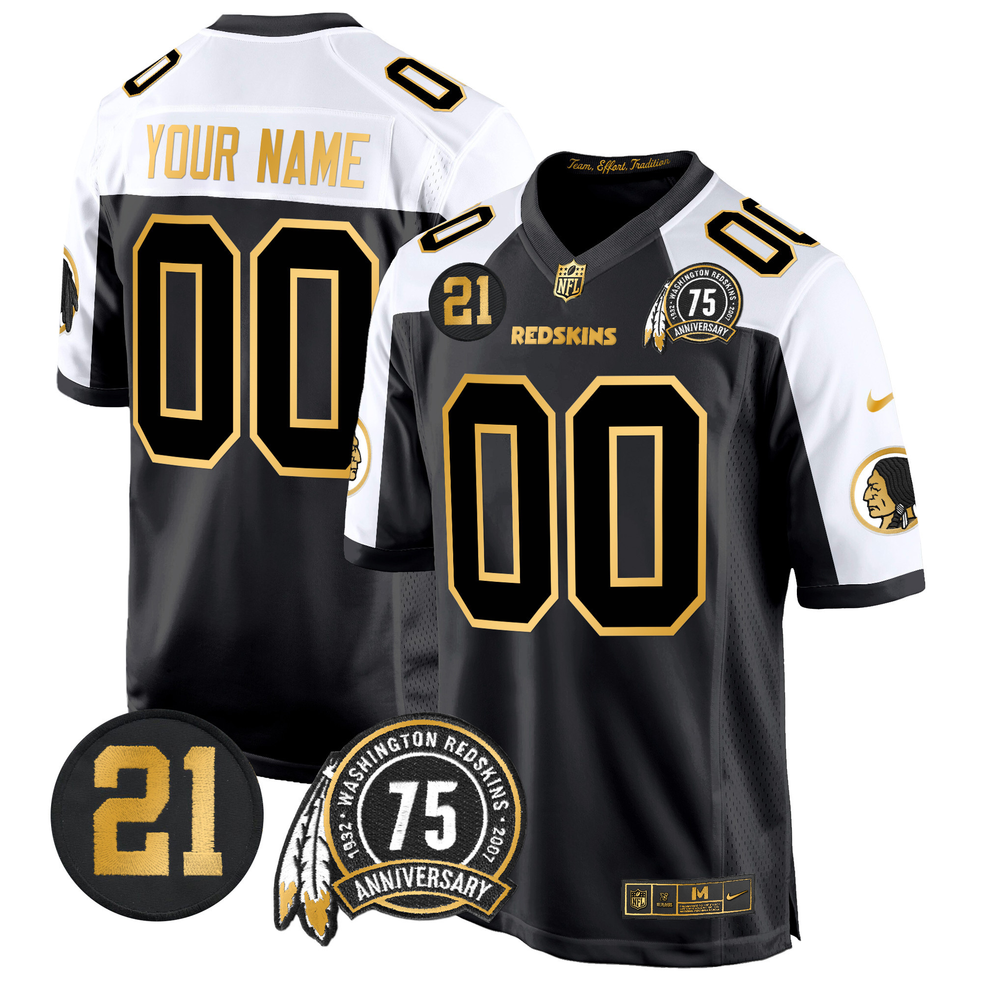 Men's Washington Redskins 75th & Sean Taylor Patch Gold Game Custom Alternate Jersey - All Stitched