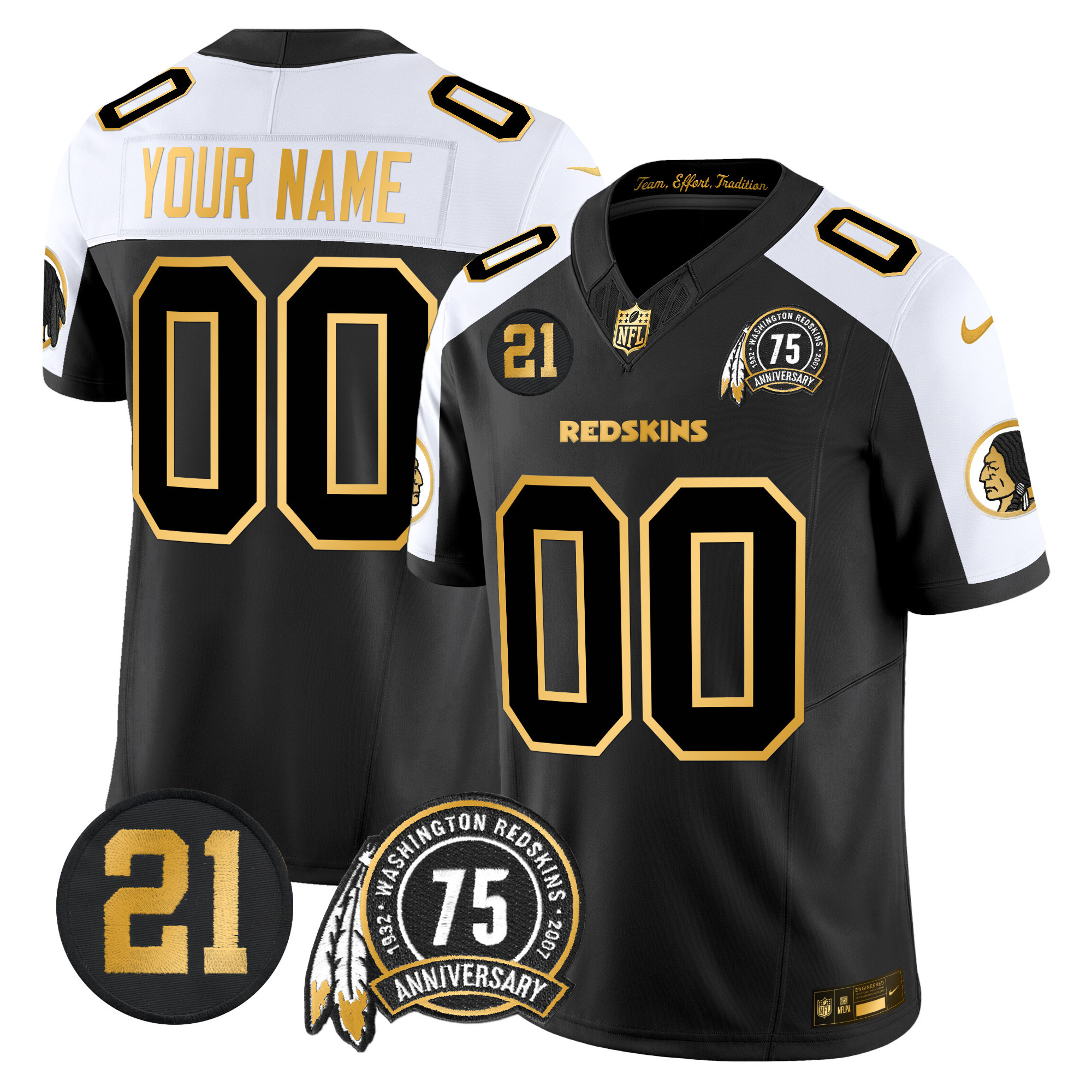 Men's Washington Redskins 75th & Sean Taylor Patch Gold Vapor Limited Custom Alternate Jersey - All Stitched
