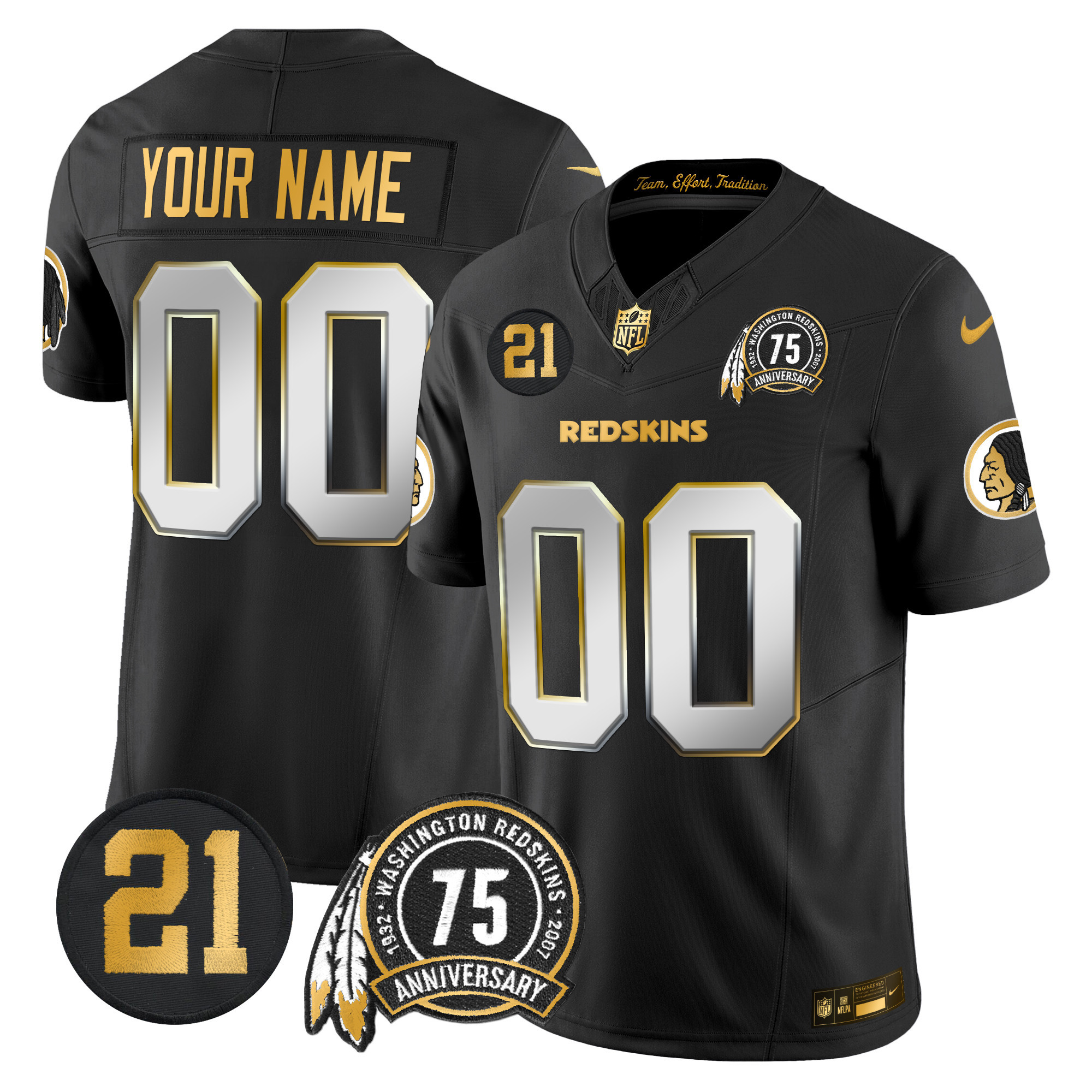 Men's Washington Redskins 75th & Sean Taylor Patch Gold Vapor Limited Custom Black Limited Jersey - All Stitched