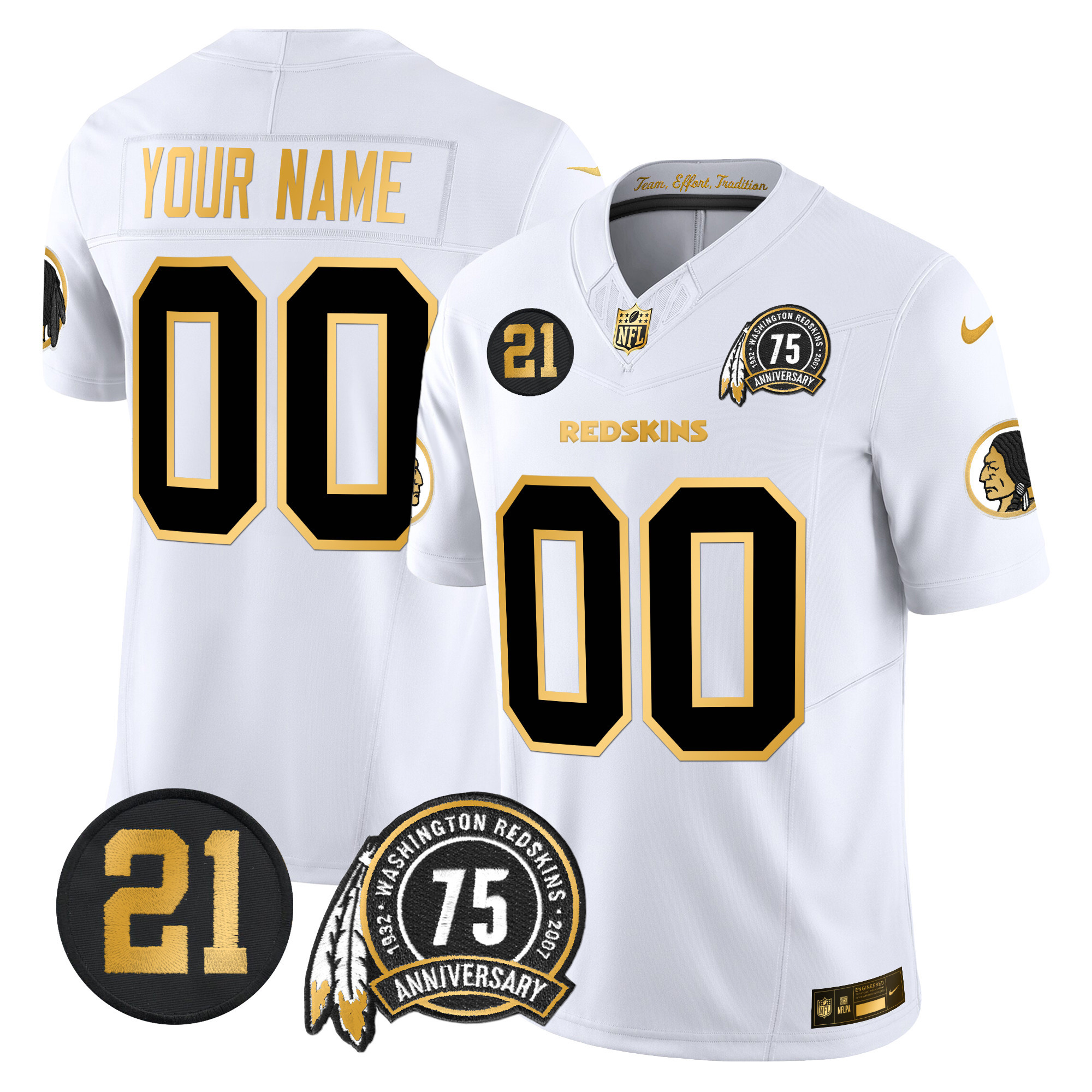 Men's Washington Redskins 75th & Sean Taylor Patch Gold Vapor Limited Custom White Gold Jersey - All Stitched