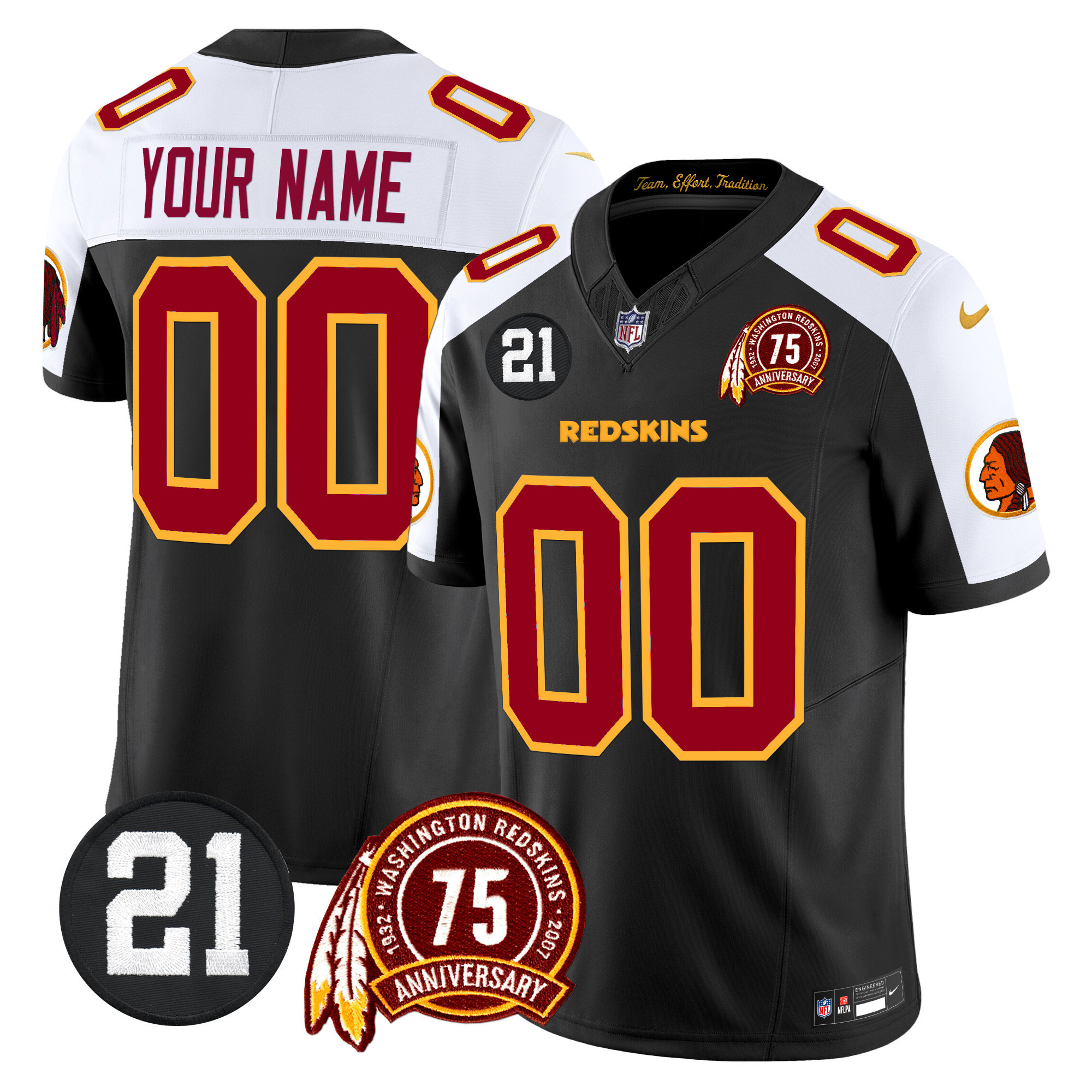 Men's Washington Redskins 75th & Sean Taylor Patch Vapor Limited Custom Black Alternate Jersey - All Stitched