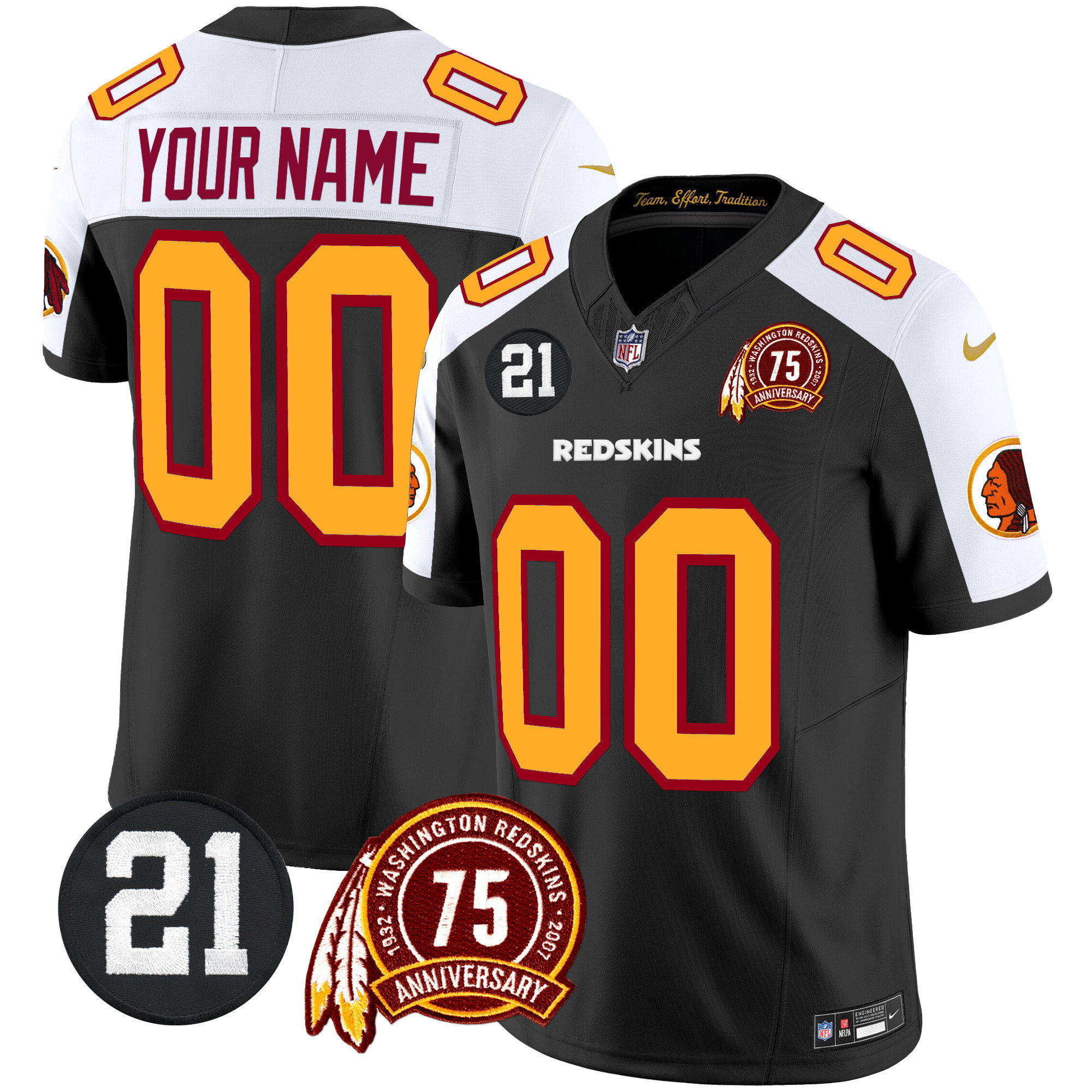 Men's Washington Redskins 75th & Sean Taylor Patch Vapor Limited Custom Black Alternate Jersey - All Stitched
