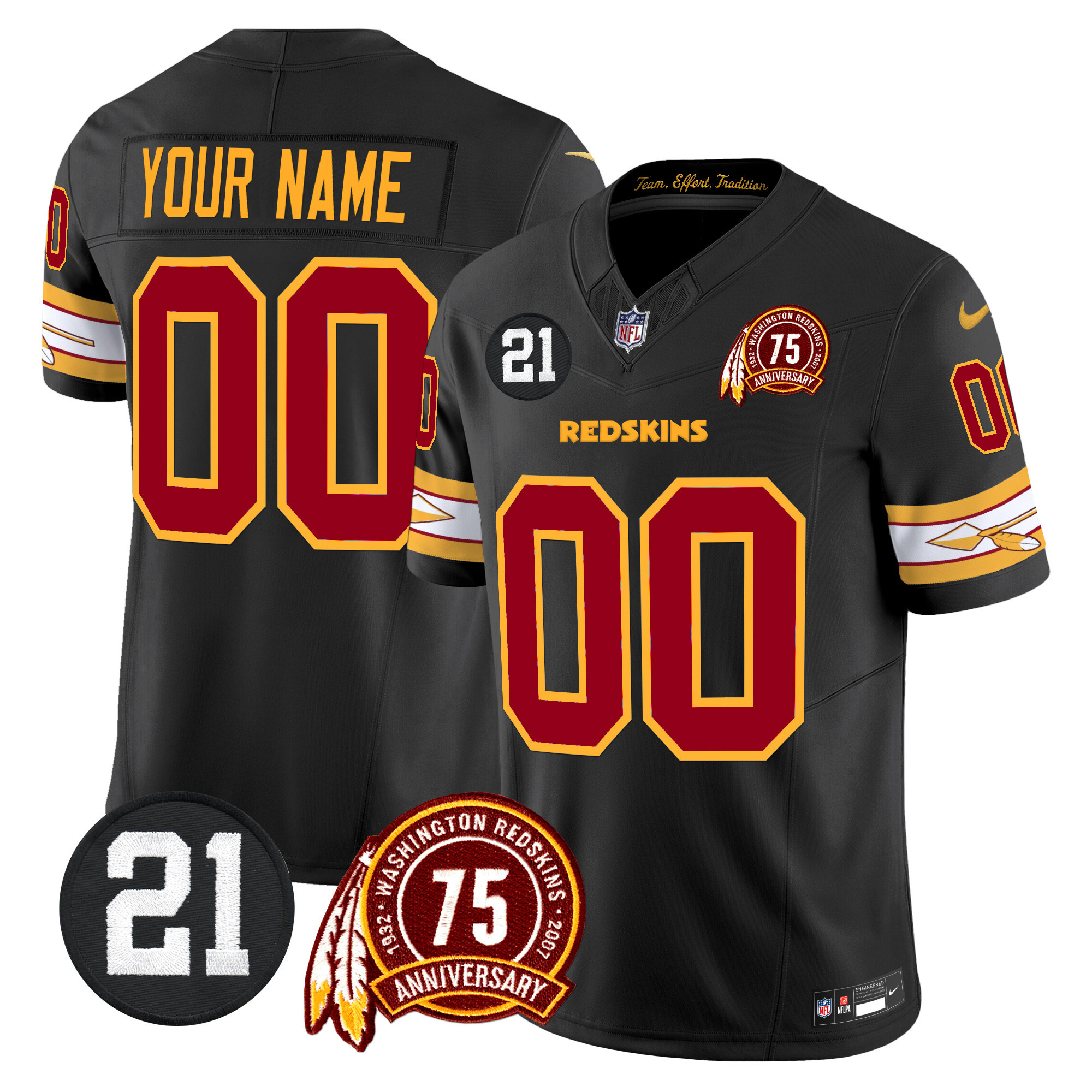 Men's Washington Redskins 75th & Sean Taylor Patch Vapor Limited Custom Black Jersey - All Stitched