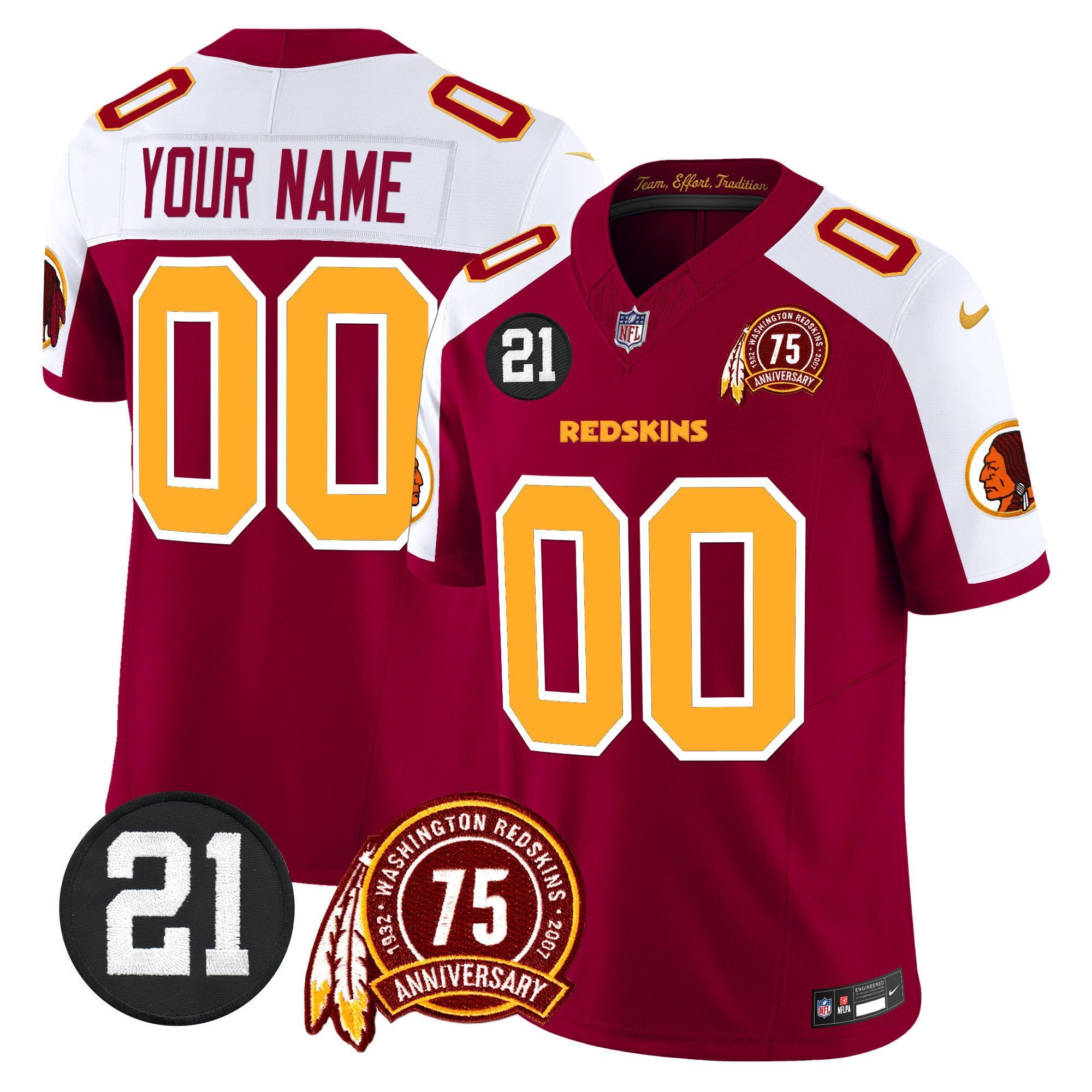 Men's Washington Redskins 75th & Sean Taylor Patch Vapor Limited Custom Burgundy Alternate Jersey - All Stitched