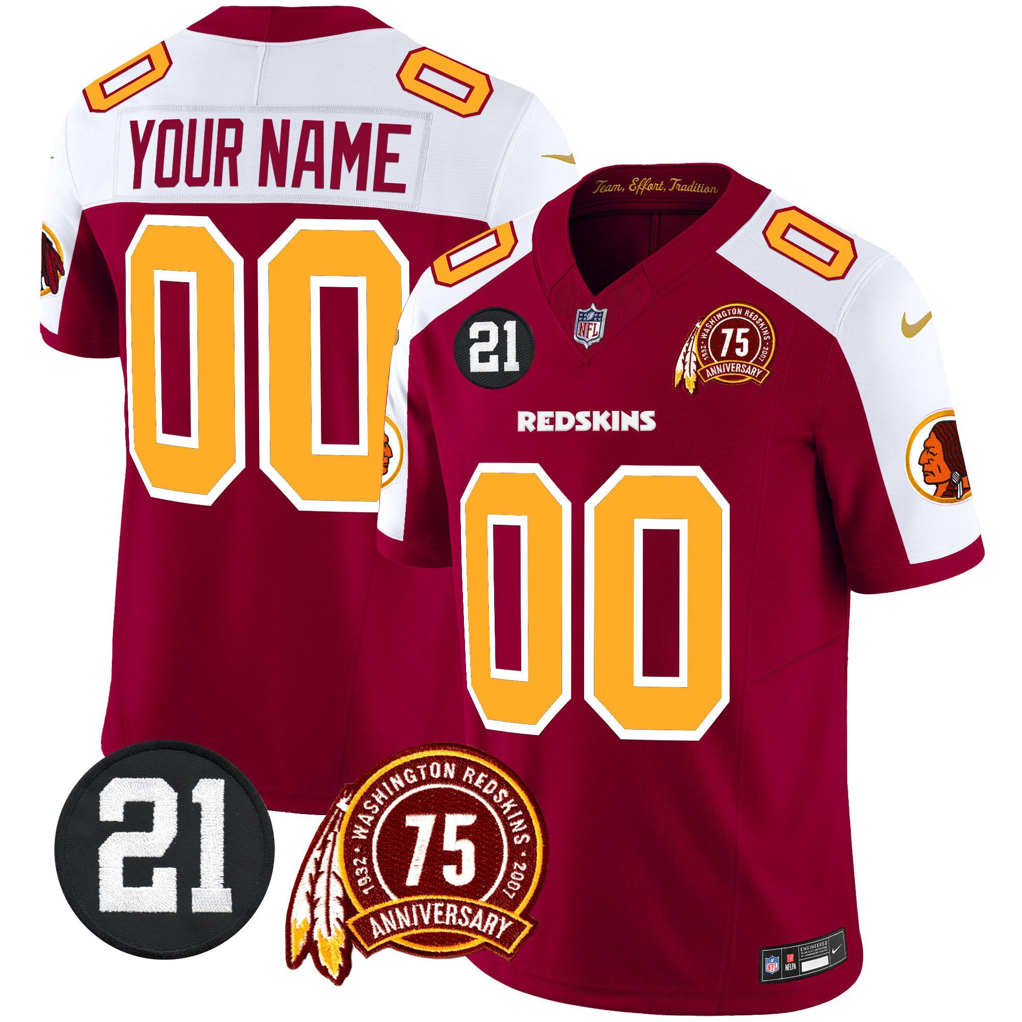 Men's Washington Redskins 75th & Sean Taylor Patch Vapor Limited Custom Burgundy Alternate Jersey - All Stitched