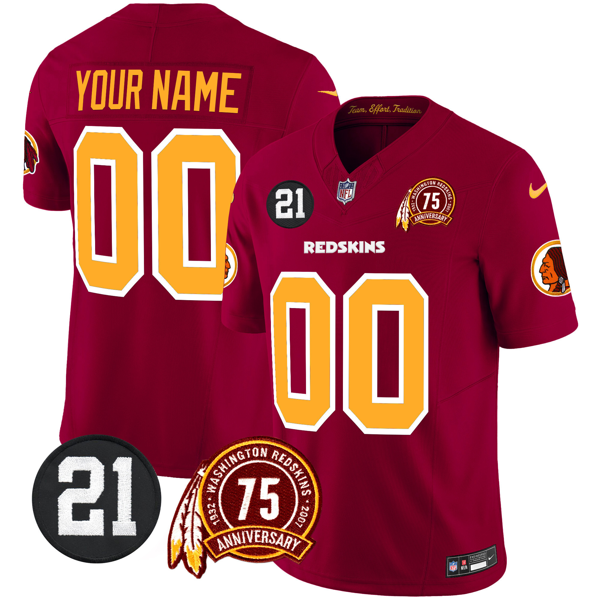 Men's Washington Redskins 75th & Sean Taylor Patch Vapor Limited Custom Burgundy Jersey - All Stitched