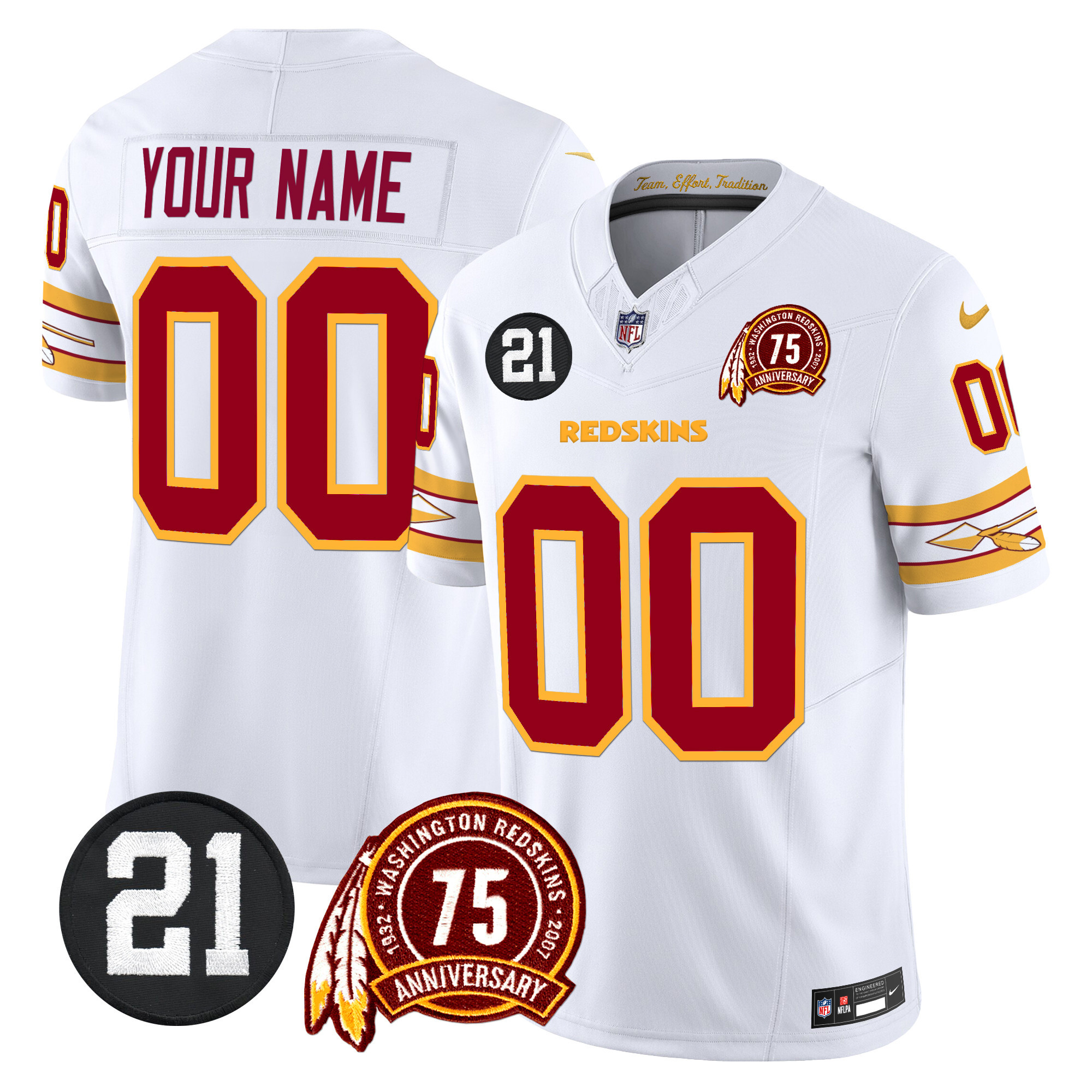 Men's Washington Redskins 75th & Sean Taylor Patch Vapor Limited Custom White Jersey - All Stitched