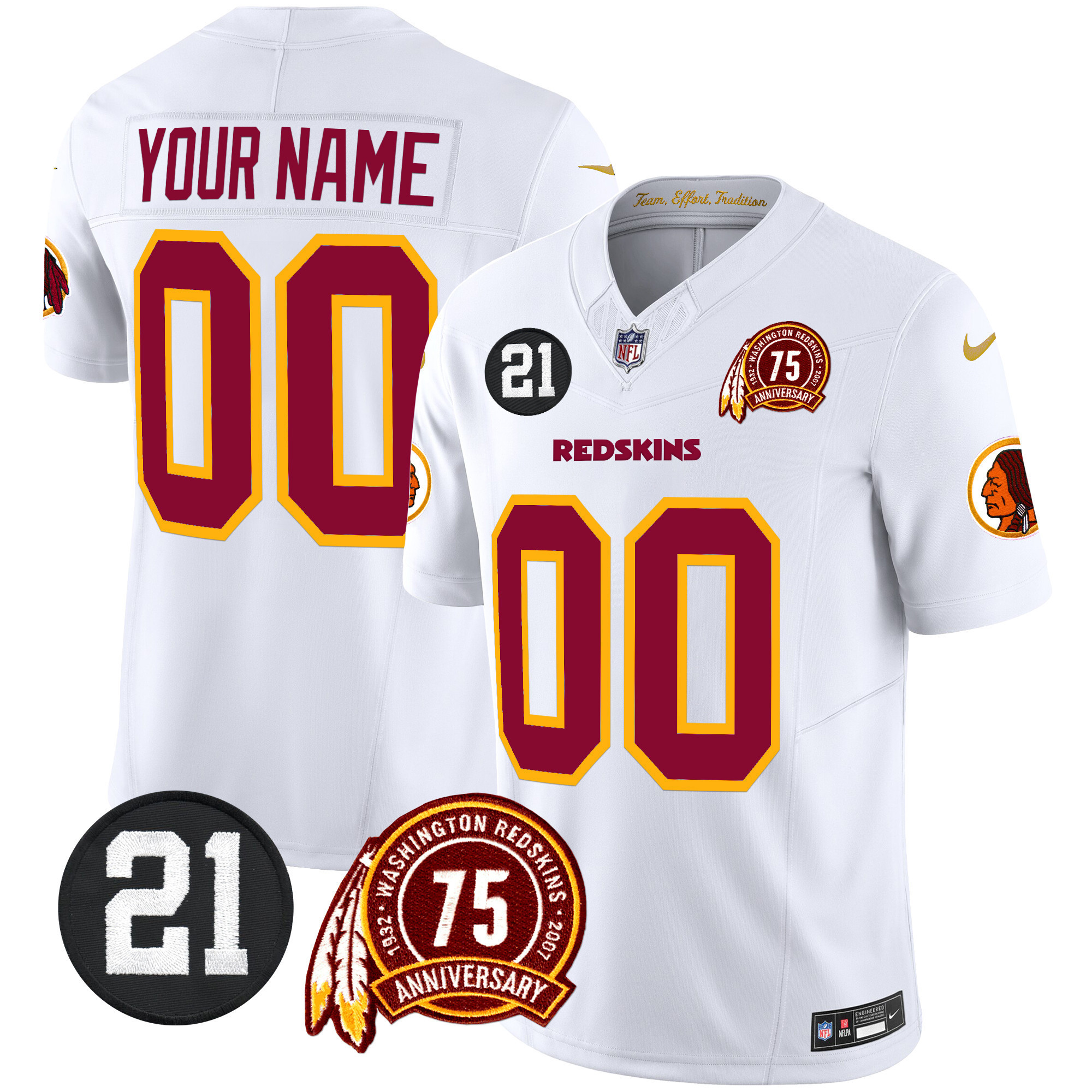 Men's Washington Redskins 75th & Sean Taylor Patch Vapor Limited Custom White Jersey - All Stitched
