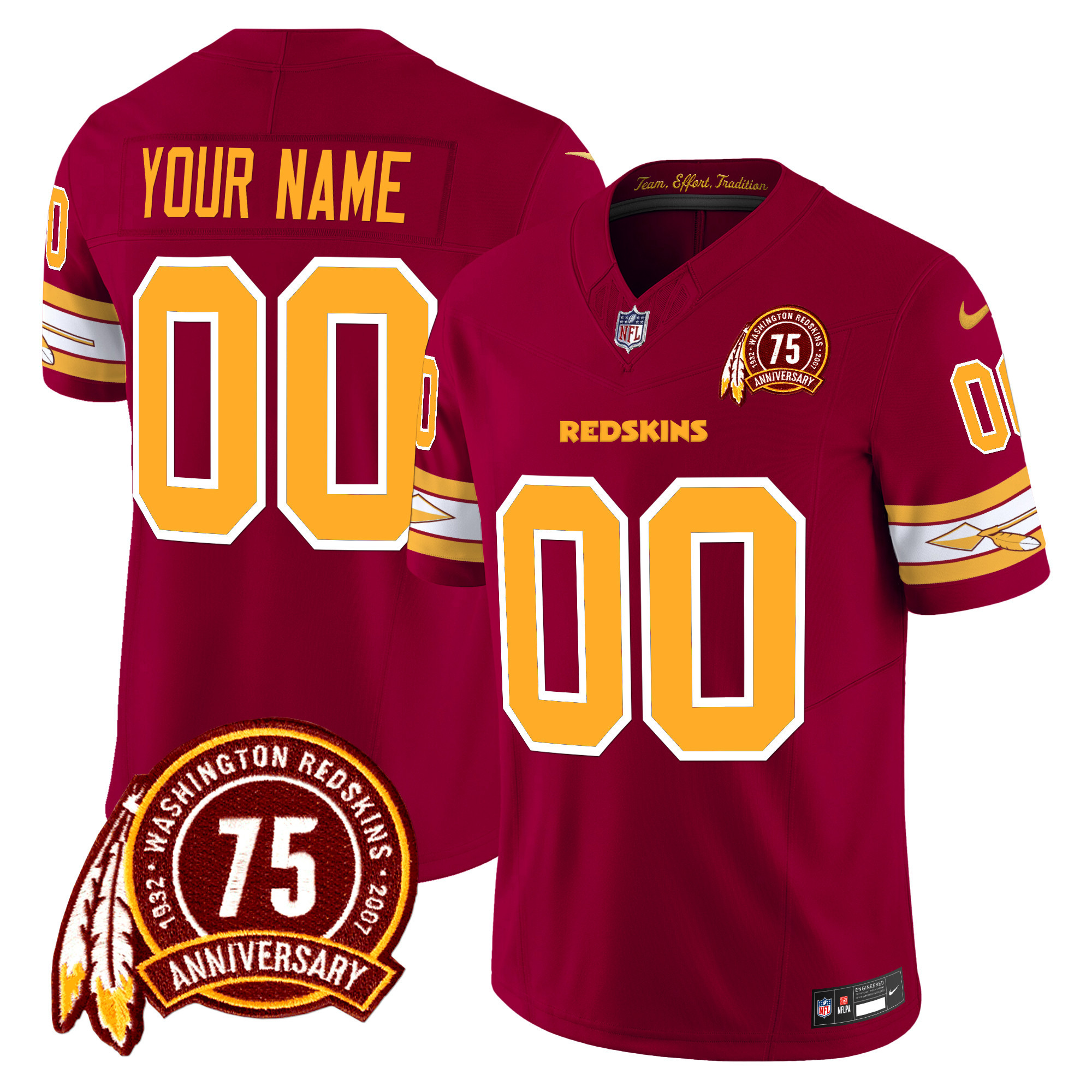 Men's Washington Redskins 75th Patch Vapor Limited Custom Burgundy Jersey - All Stitched