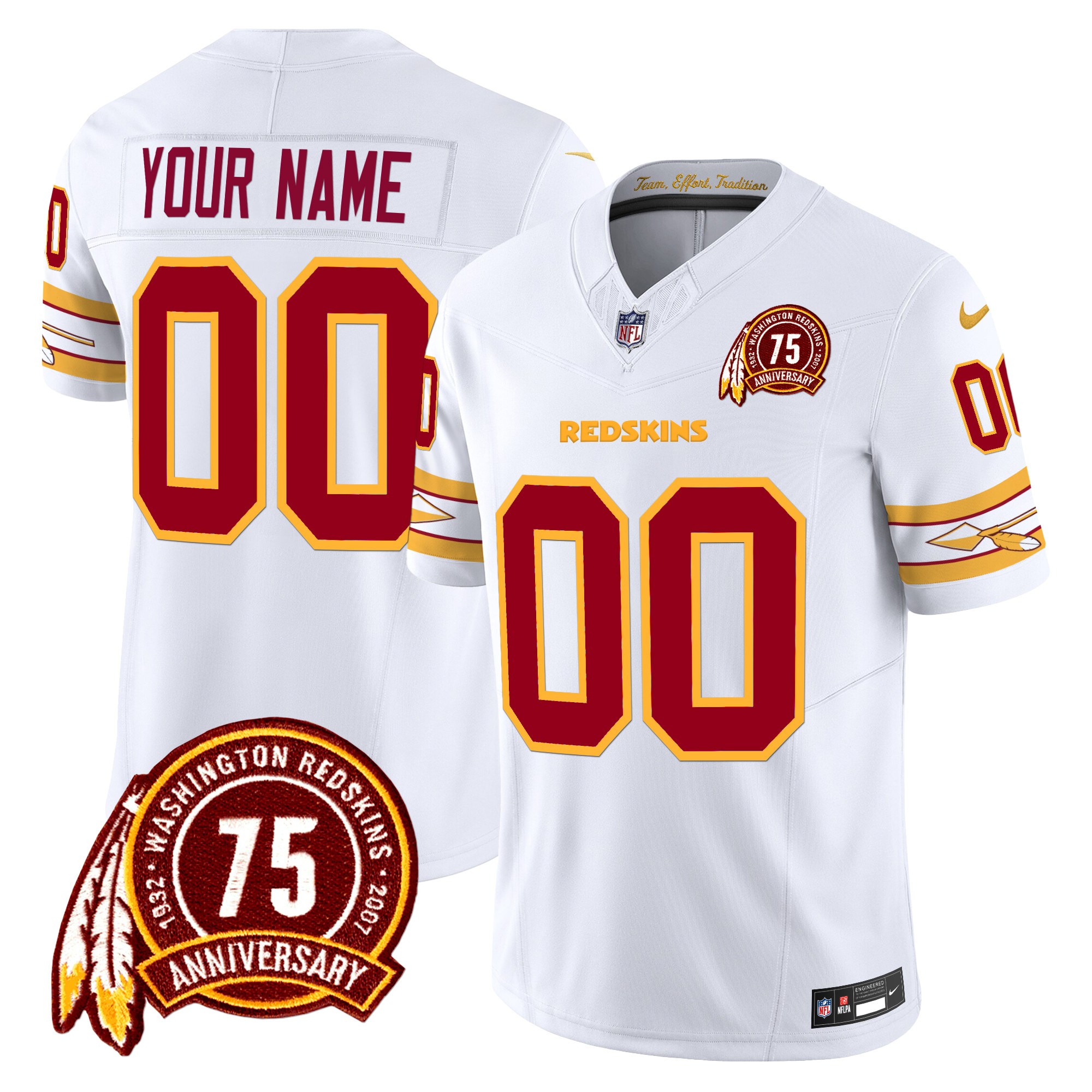 Men's Washington Redskins 75th Patch Vapor Limited Custom White Jersey - All Stitched