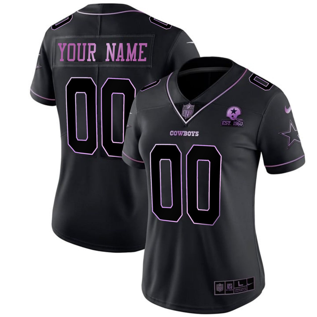 Men's Women's Dallas Cowboys Deep Purple Custom Black Purple Jersey - All Stitched
