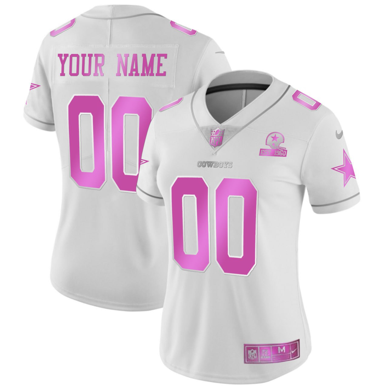 Men's Women's Dallas Cowboys Pink Custom White Pink Jersey - All Stitched