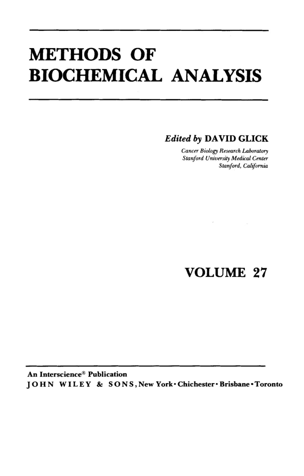 Methods of Biochemical Analysis 1st Edition â€“ PDF/EPUB Version Downloadable