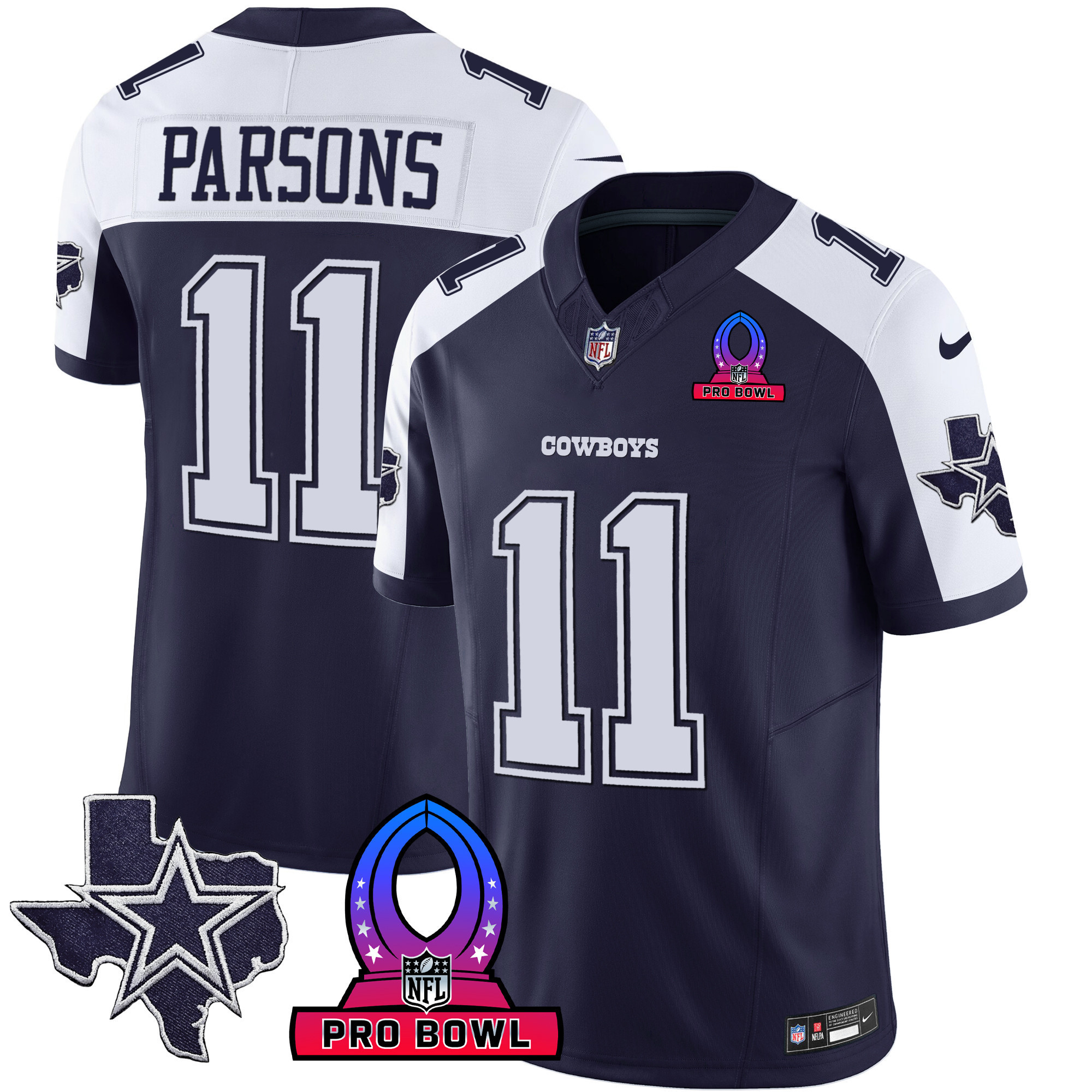 Micah Parsons Men's Dallas Cowboys 2024 Pro Bowl Patch Vapor Alternate Navy Jersey - All Stitched