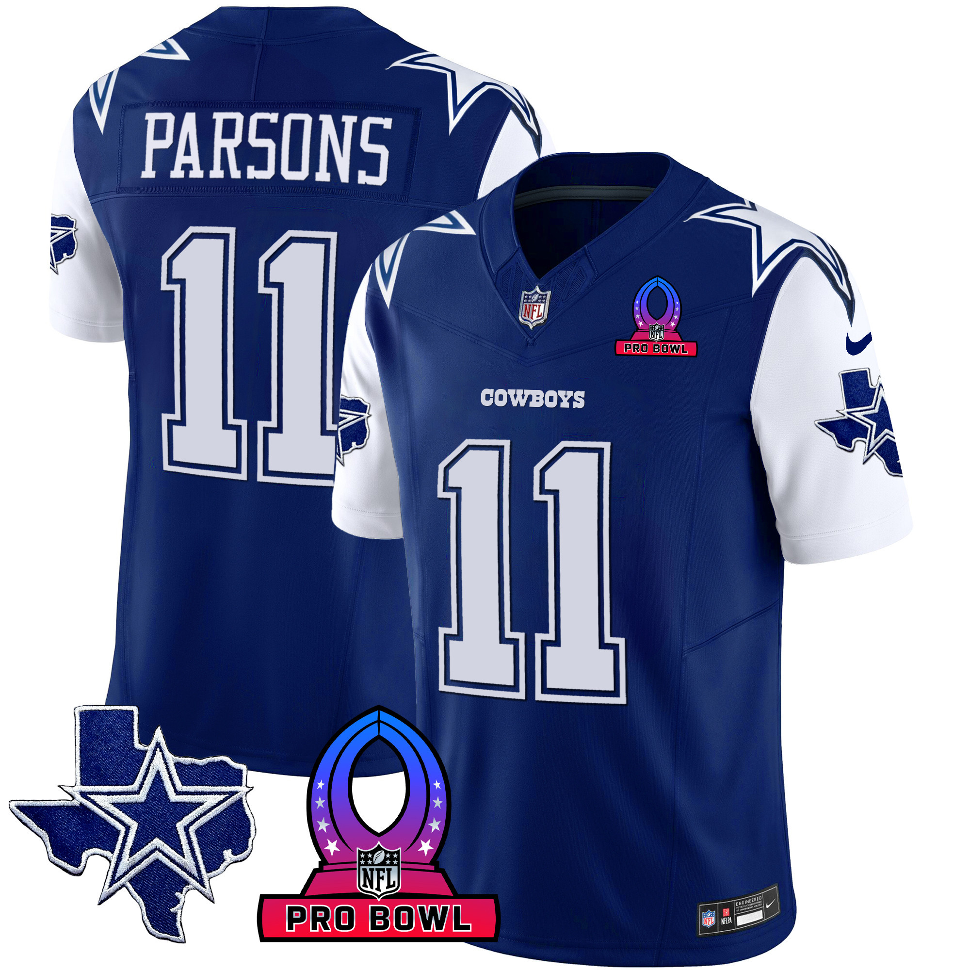 Micah Parsons Men's Dallas Cowboys 2024 Pro Bowl Patch Vapor Royal Jersey - All Stitched