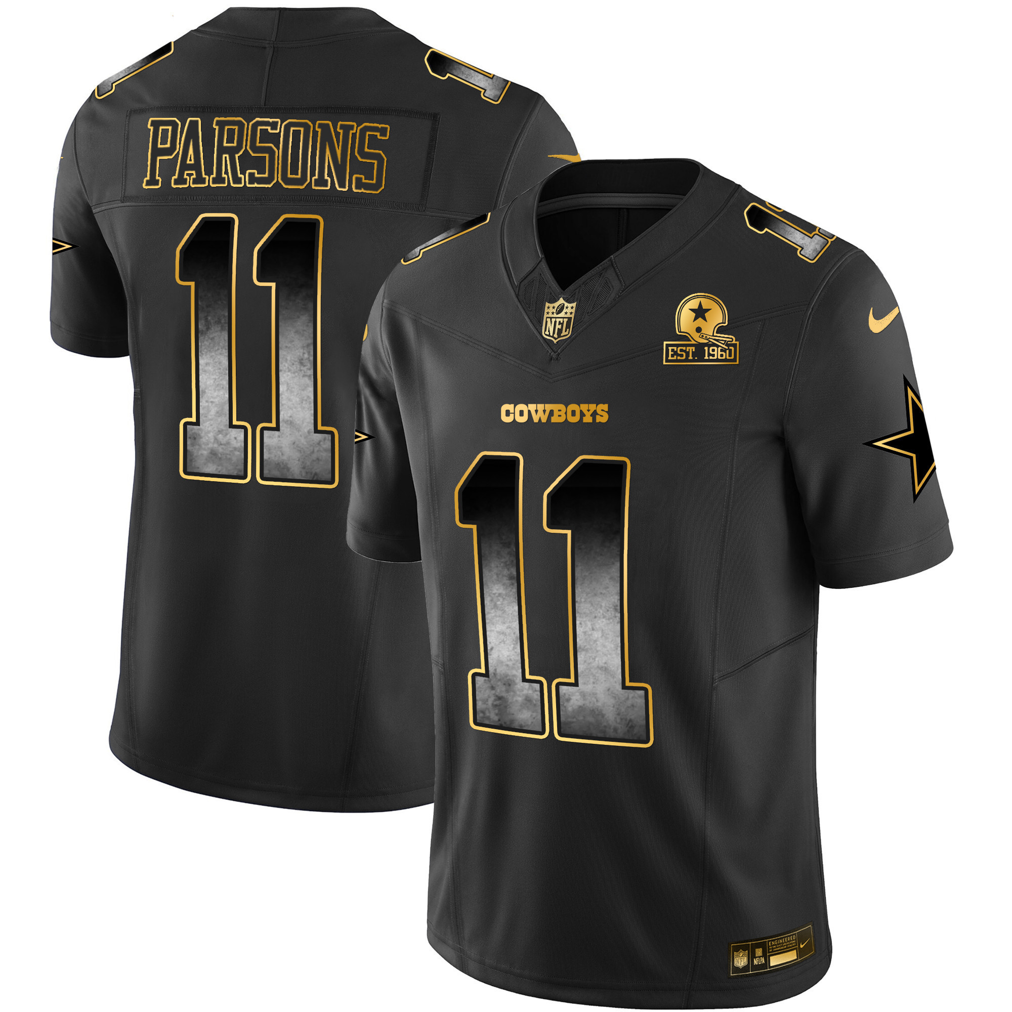 Micah Parsons Men's Dallas Cowboys Arch Smoke Vapor Black Jersey - All Stitched