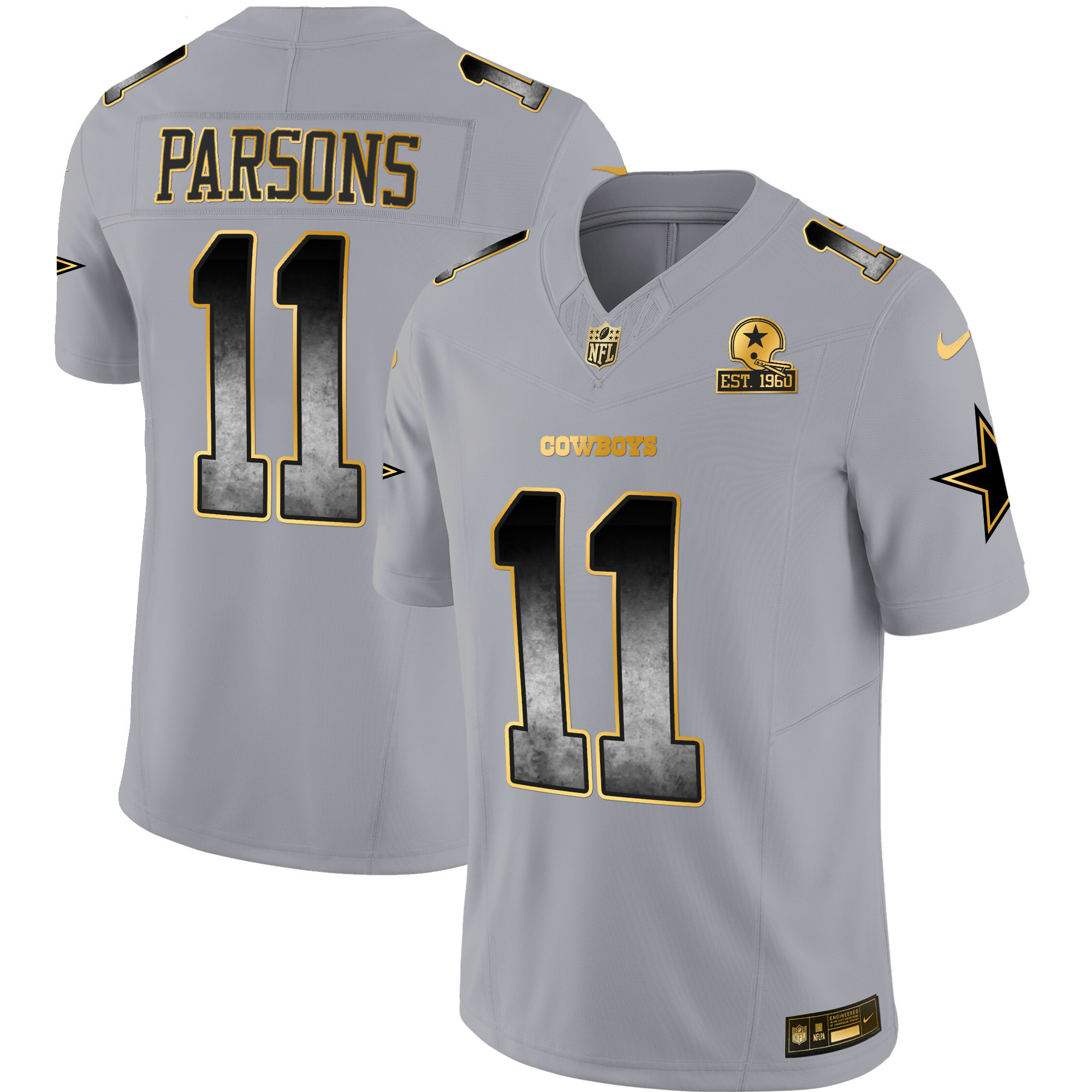 Micah Parsons Men's Dallas Cowboys Arch Smoke Vapor Gray Jersey - All Stitched