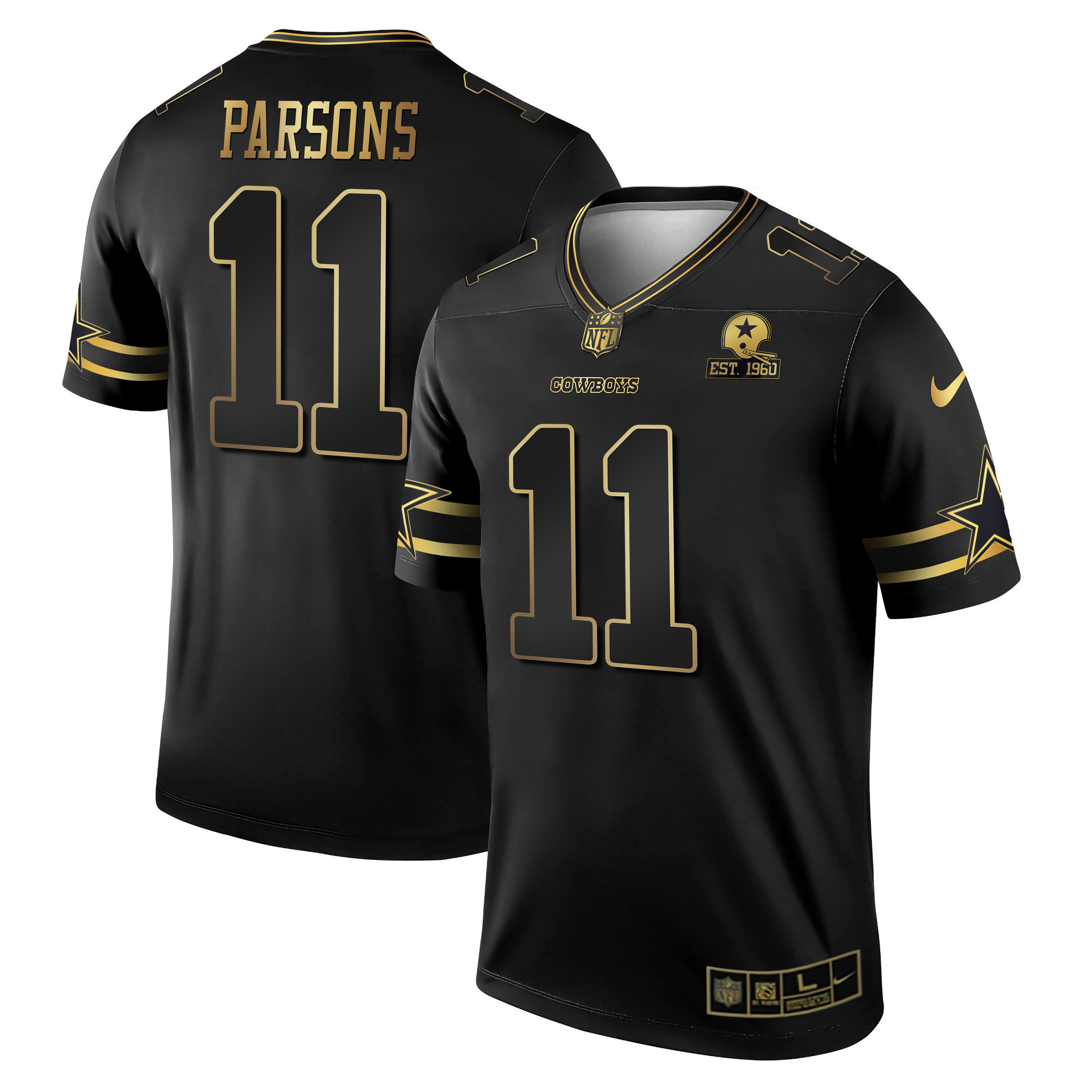 Micah Parsons Men's Dallas Cowboys Black & White Gold Game Team Est 1960 Patch - All Stitched Black Gold Jersey - All Stitched