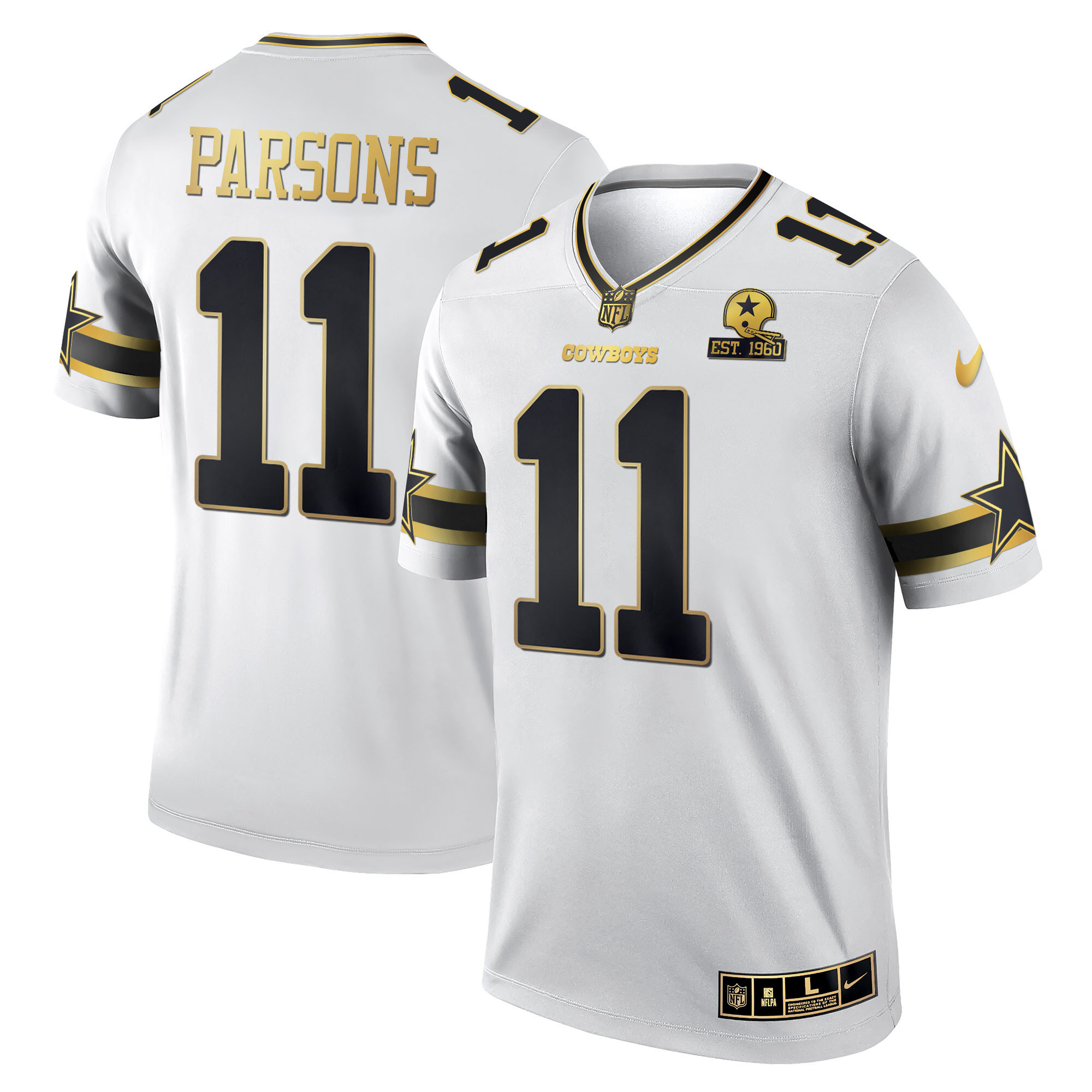 Micah Parsons Men's Dallas Cowboys Black & White Gold Game Team Est 1960 Patch - All Stitched White Gold Jersey - All Stitched