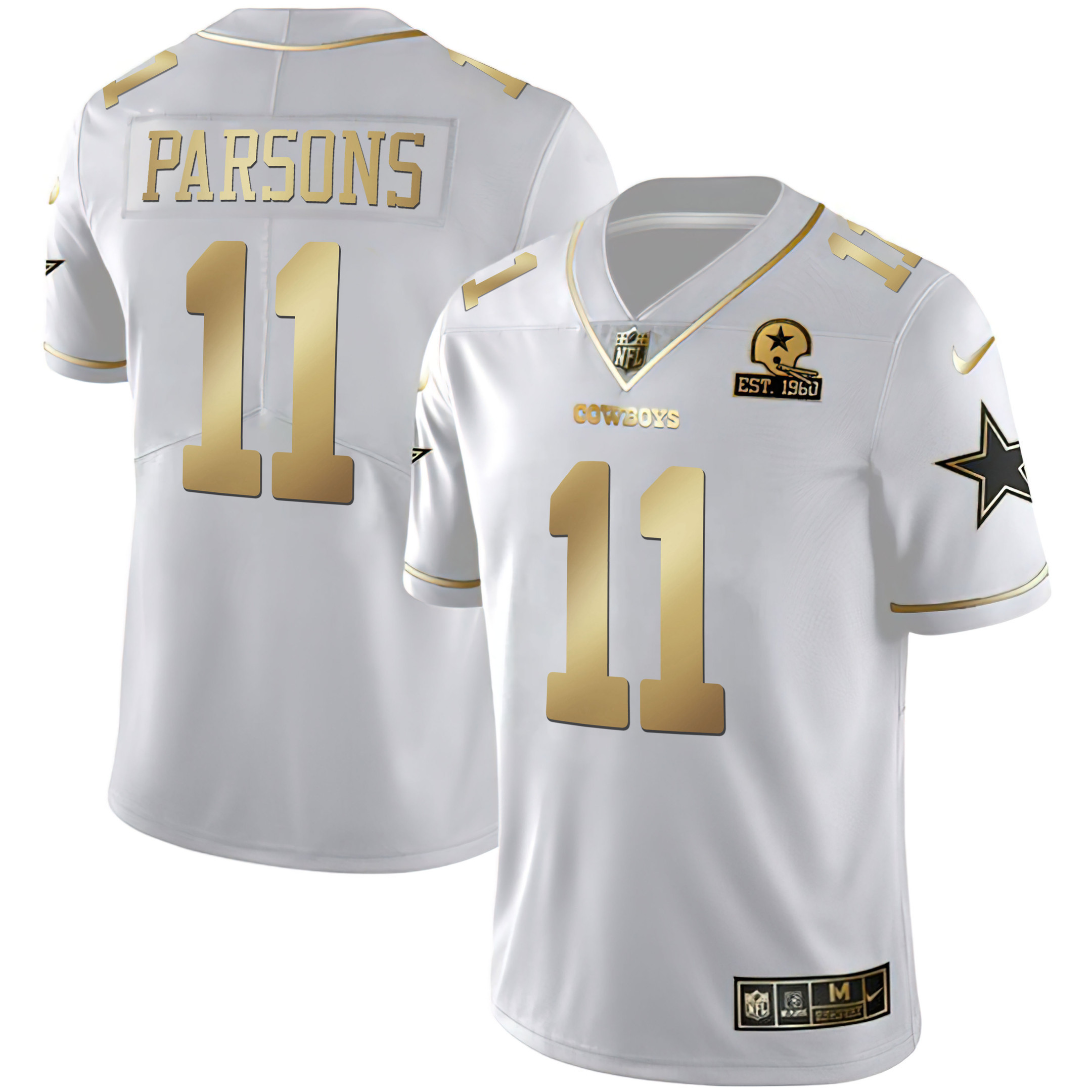 Micah Parsons Men's Dallas Cowboys Black & White Gold Vapor Limited - All Stitched White Gold Jersey - All Stitched