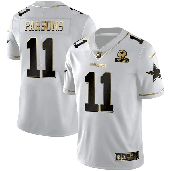 Micah Parsons Men's Dallas Cowboys Black Gold Collection - All Stitched White Gold Jersey - All Stitched