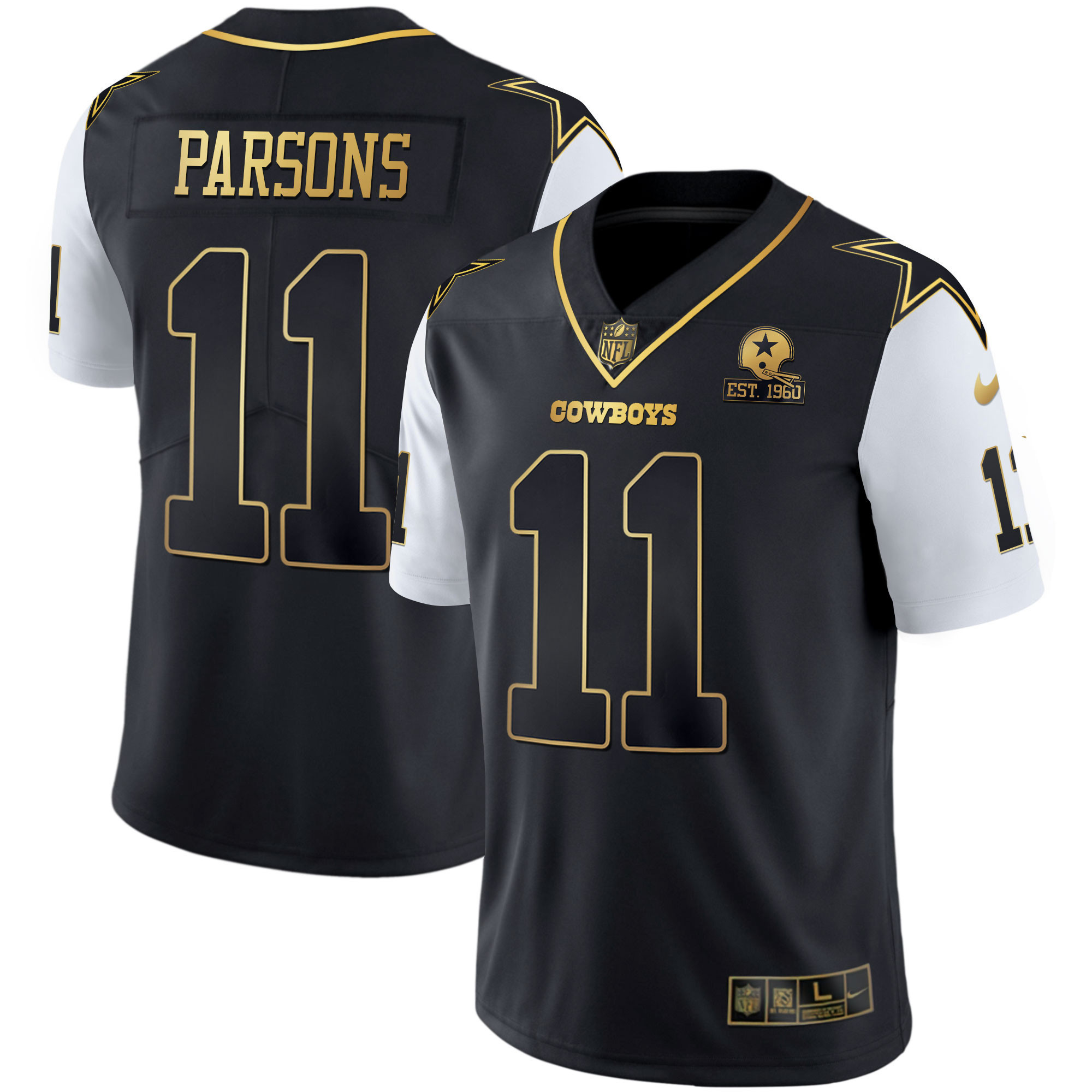 Micah Parsons Men's Dallas Cowboys Color Rush Vapor Black & White Gold Limited - All Stitched Black Vapor Jersey - All Stitched
