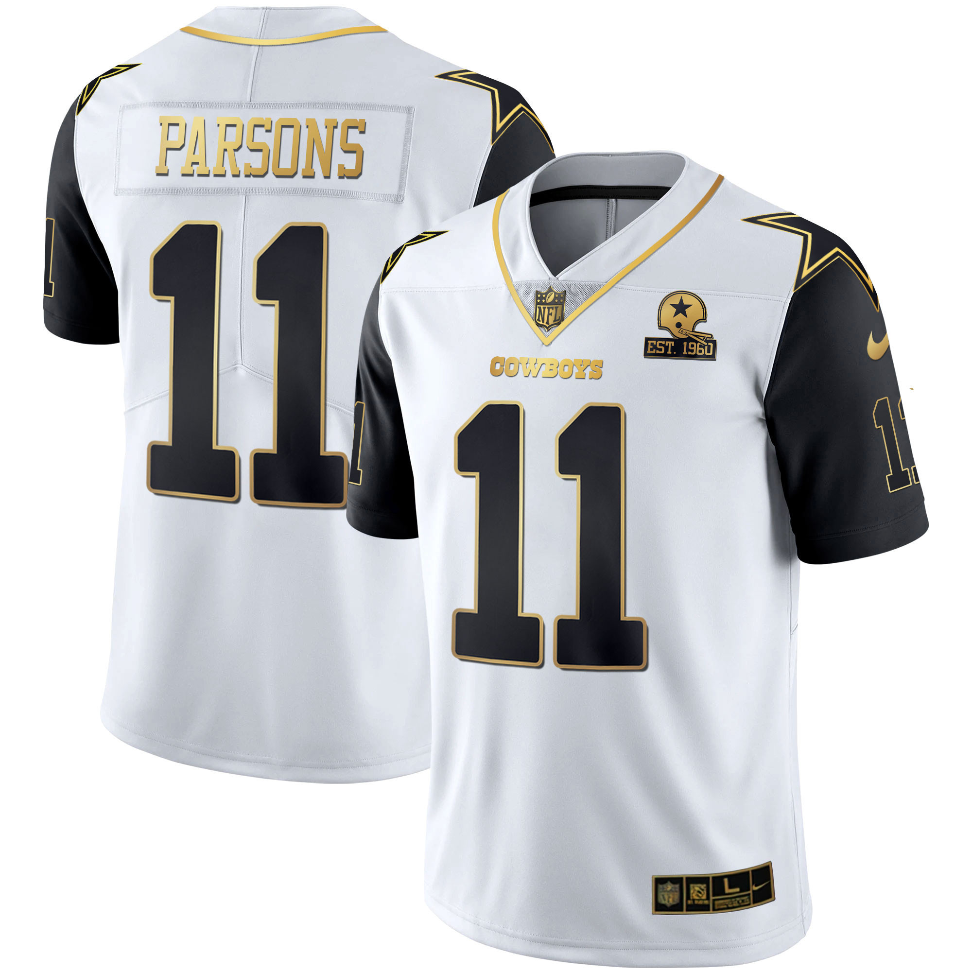 Micah Parsons Men's Dallas Cowboys Color Rush Vapor Black & White Gold Limited - All Stitched White Vapor Jersey - All Stitched