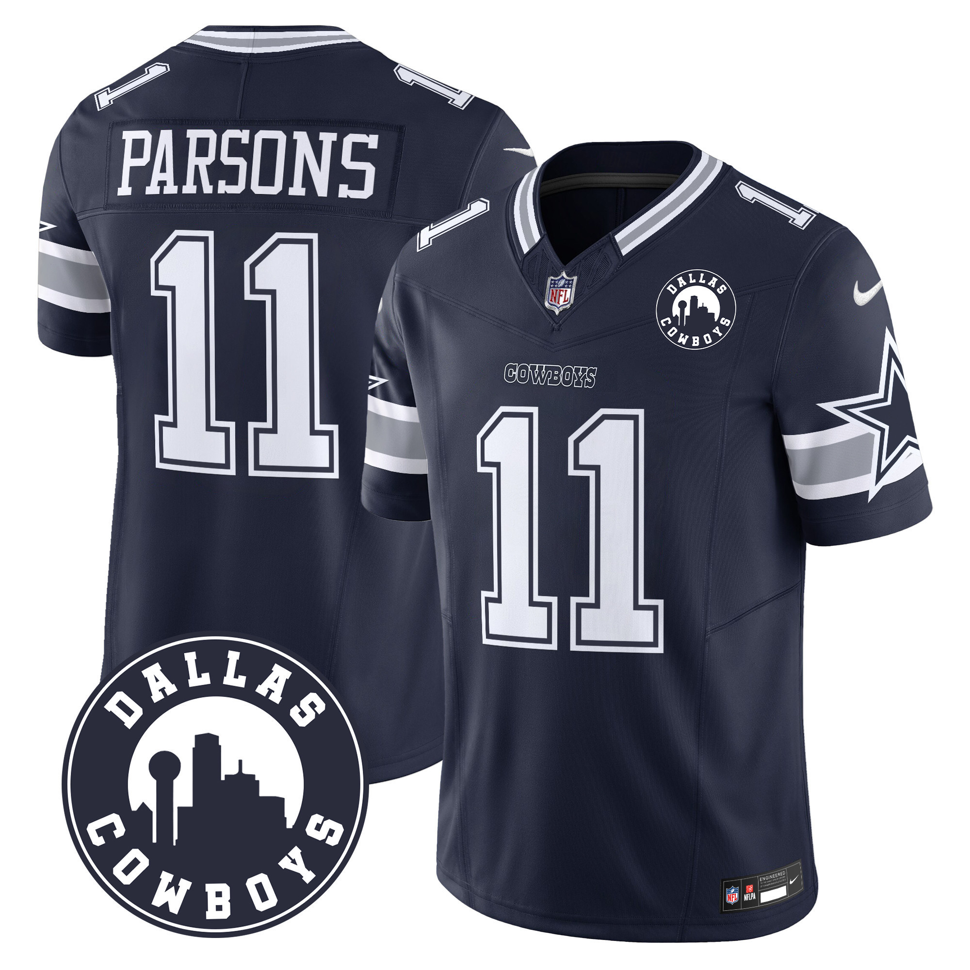 Micah Parsons Men's Dallas Cowboys "Dallas City" Patch Vapor Limited Navy Jersey - All Stitched
