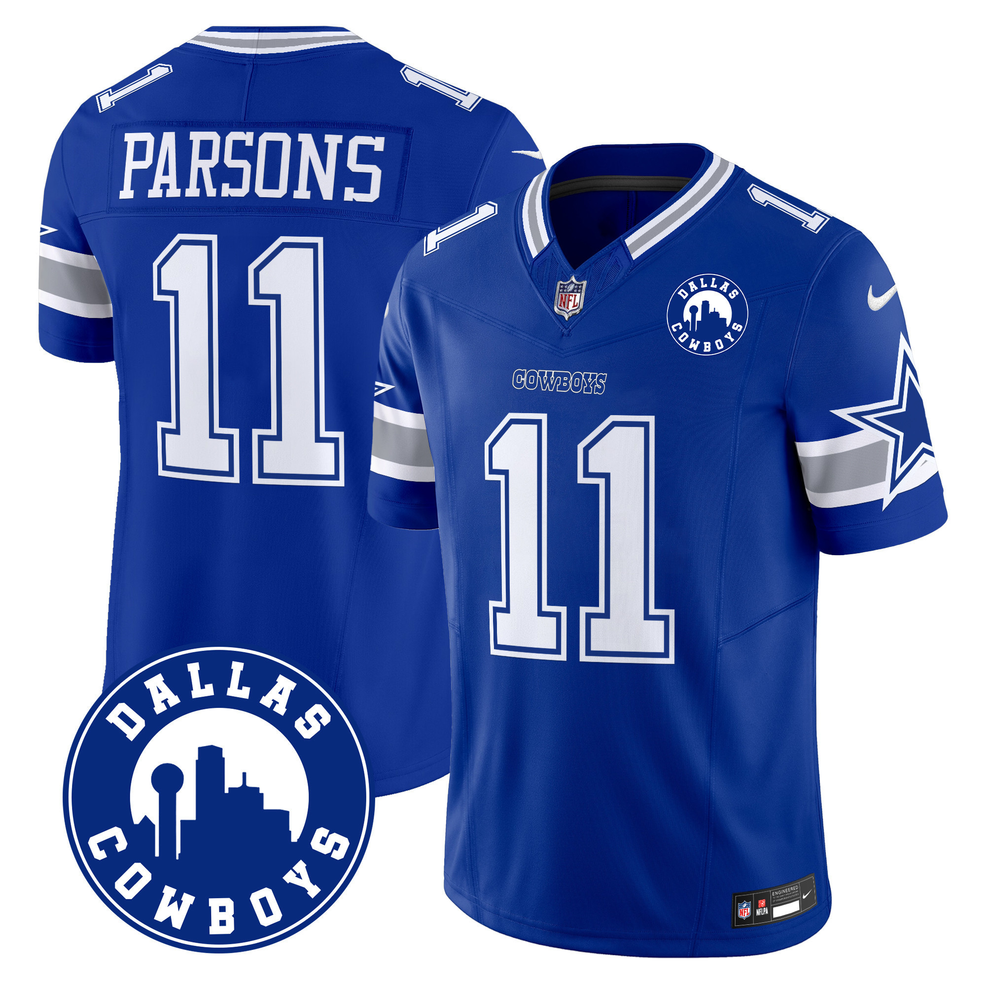 Micah Parsons Men's Dallas Cowboys "Dallas City" Patch Vapor Limited Royal Jersey - All Stitched