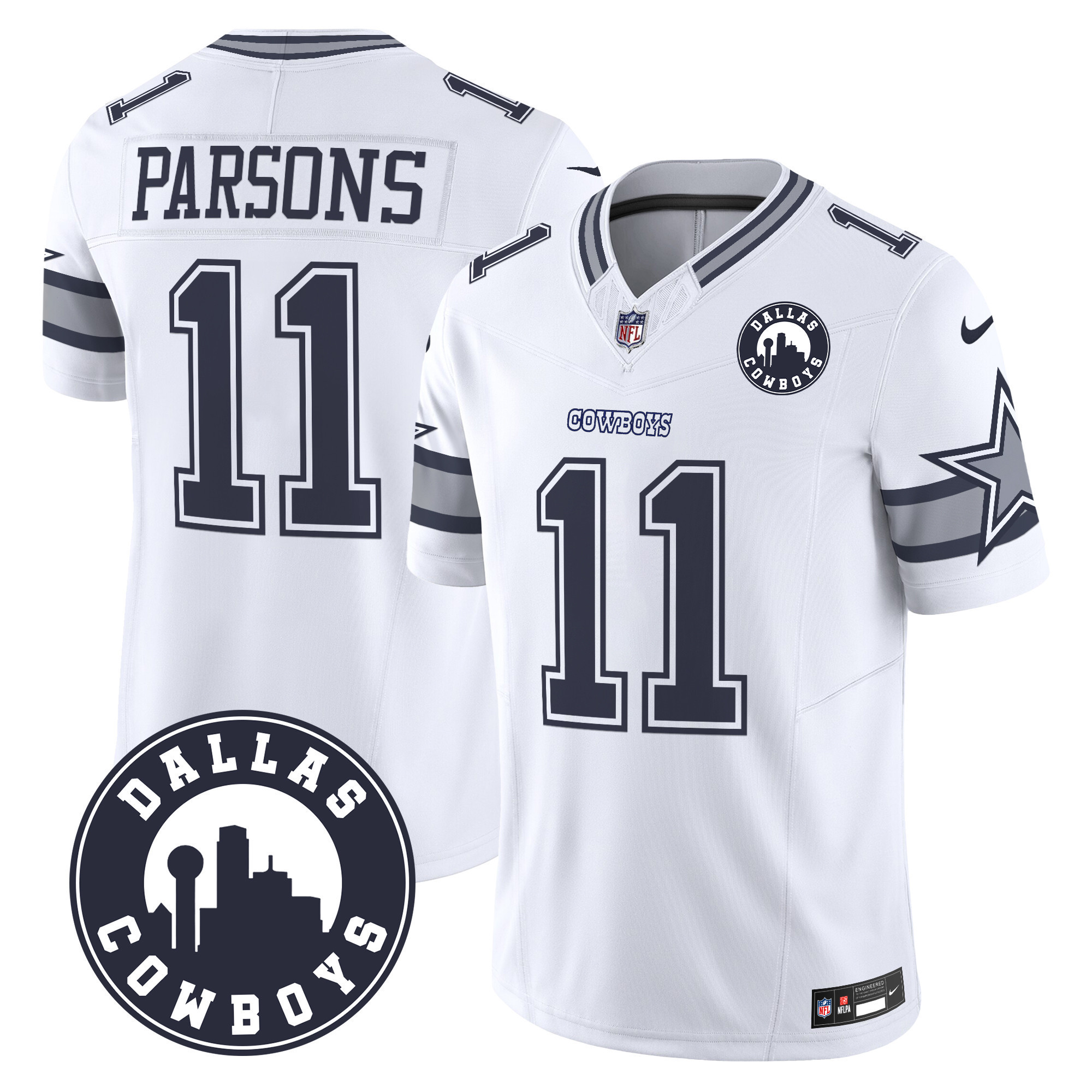 Micah Parsons Men's Dallas Cowboys "Dallas City" Patch Vapor Limited White Jersey - All Stitched
