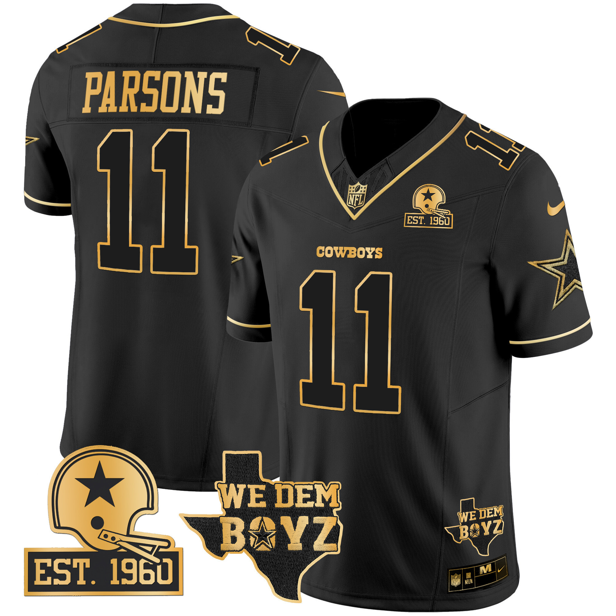 Micah Parsons Men's Dallas Cowboys Est. 1960 & We Dem Boyz Patch Gold Vapor Limited Black Gold Jersey - All Stitched