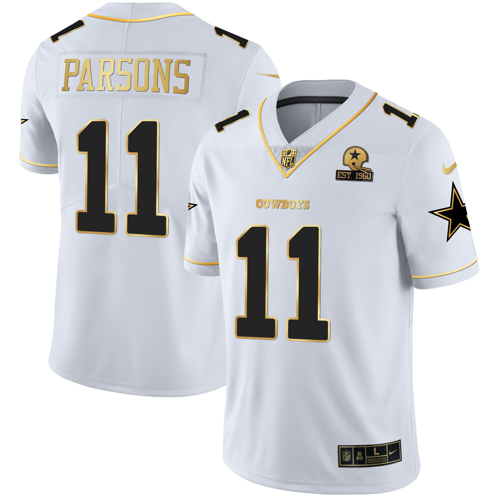 Micah Parsons Men's Dallas Cowboys Gold & Split Vapor Est 1960 Patch White Gold Jersey - All Stitched