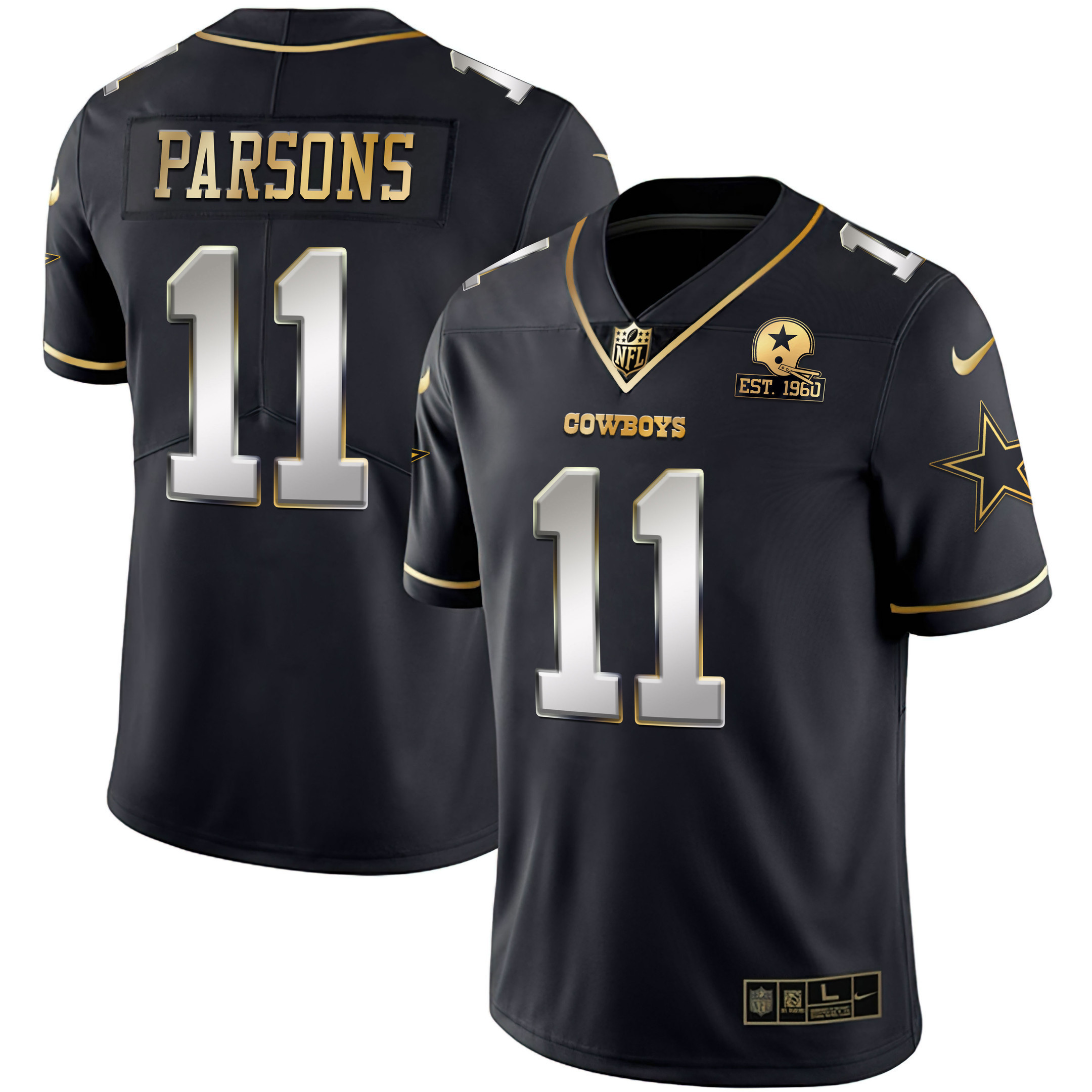 Micah Parsons Men's Dallas Cowboys Gold & Split Vapor Limited Est 1960 Patch - All Stitched Black Limited Jersey - All Stitched