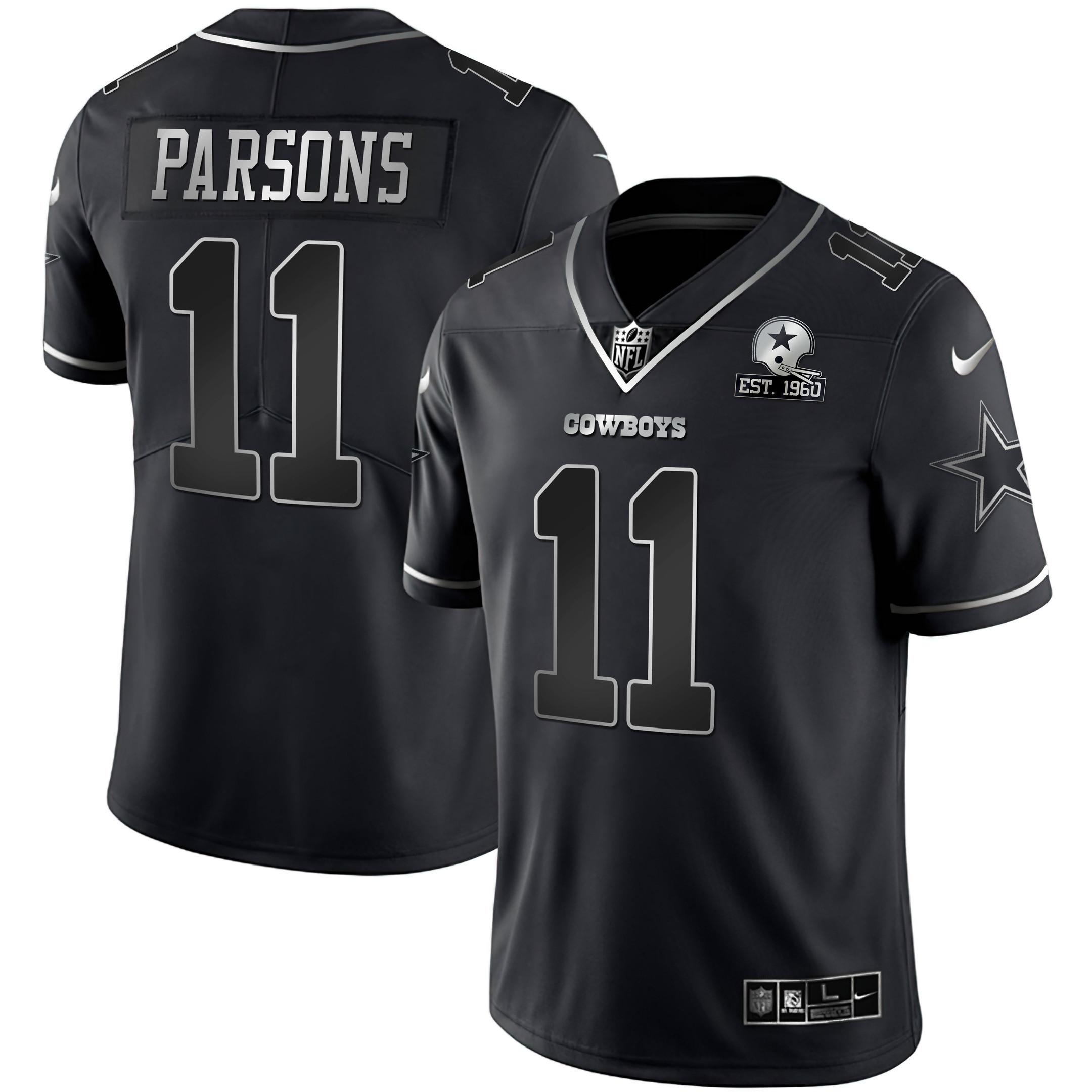 Micah Parsons Men's Dallas Cowboys Gold & Split Vapor Limited Est 1960 Patch - All Stitched Black Silver Jersey - All Stitched