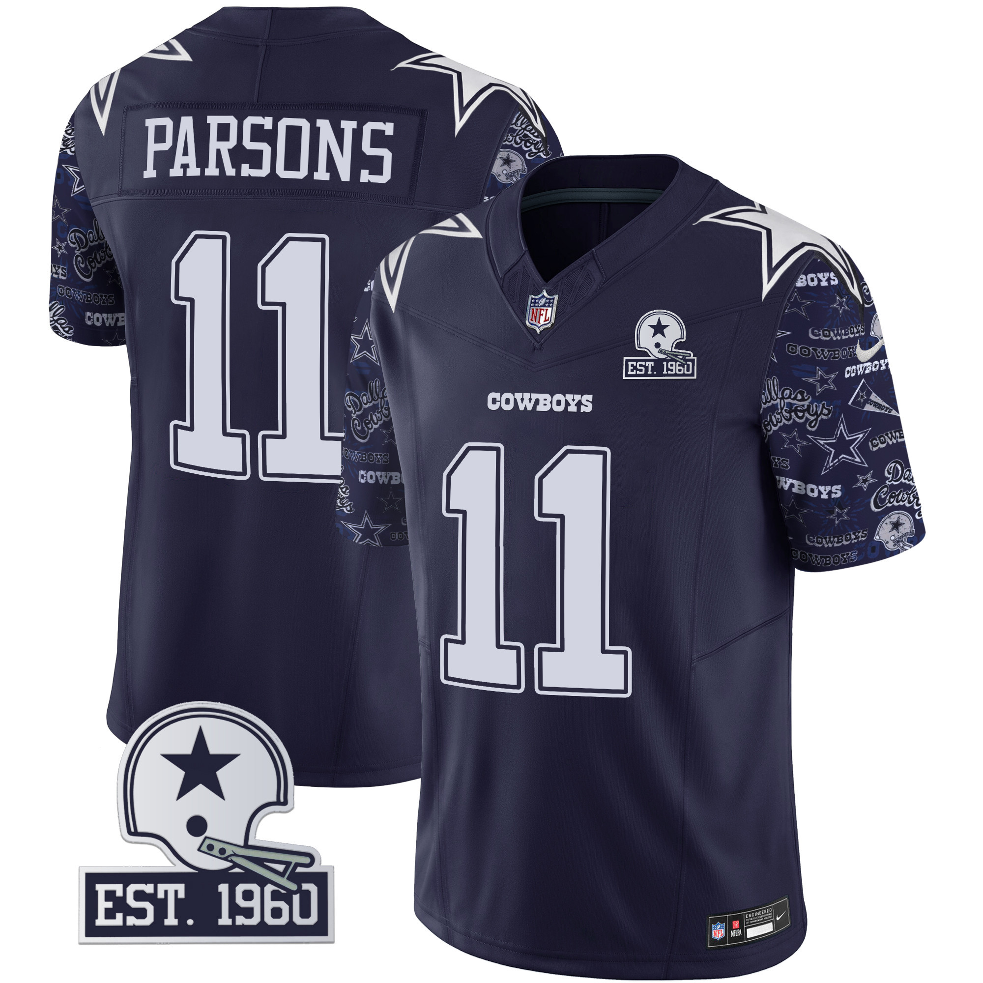 Micah Parsons Men's Dallas Cowboys Pattern Style Vapor Limited Navy Jersey - All Stitched