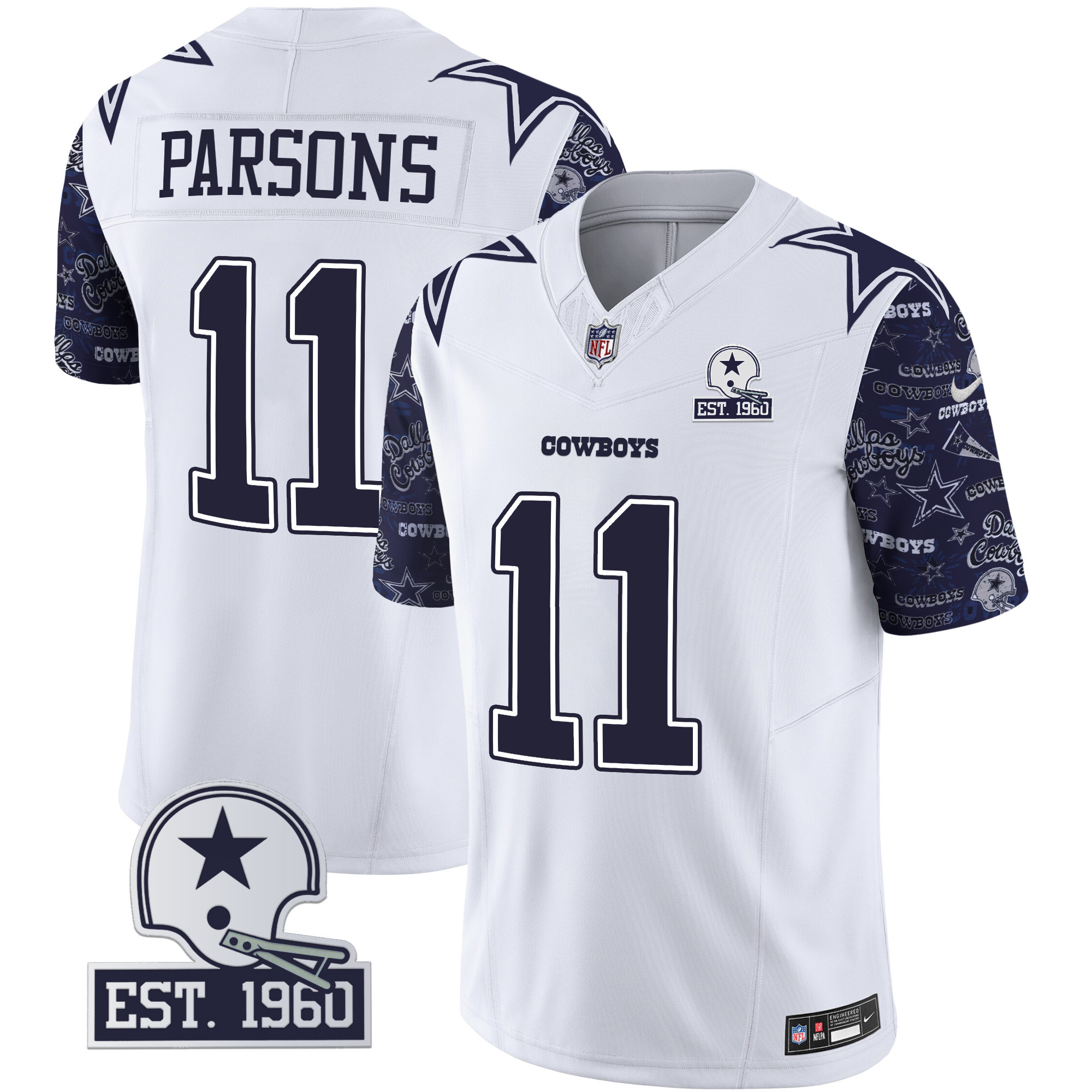 Micah Parsons Men's Dallas Cowboys Pattern Style Vapor Limited Navy Sleeves Jersey - All Stitched