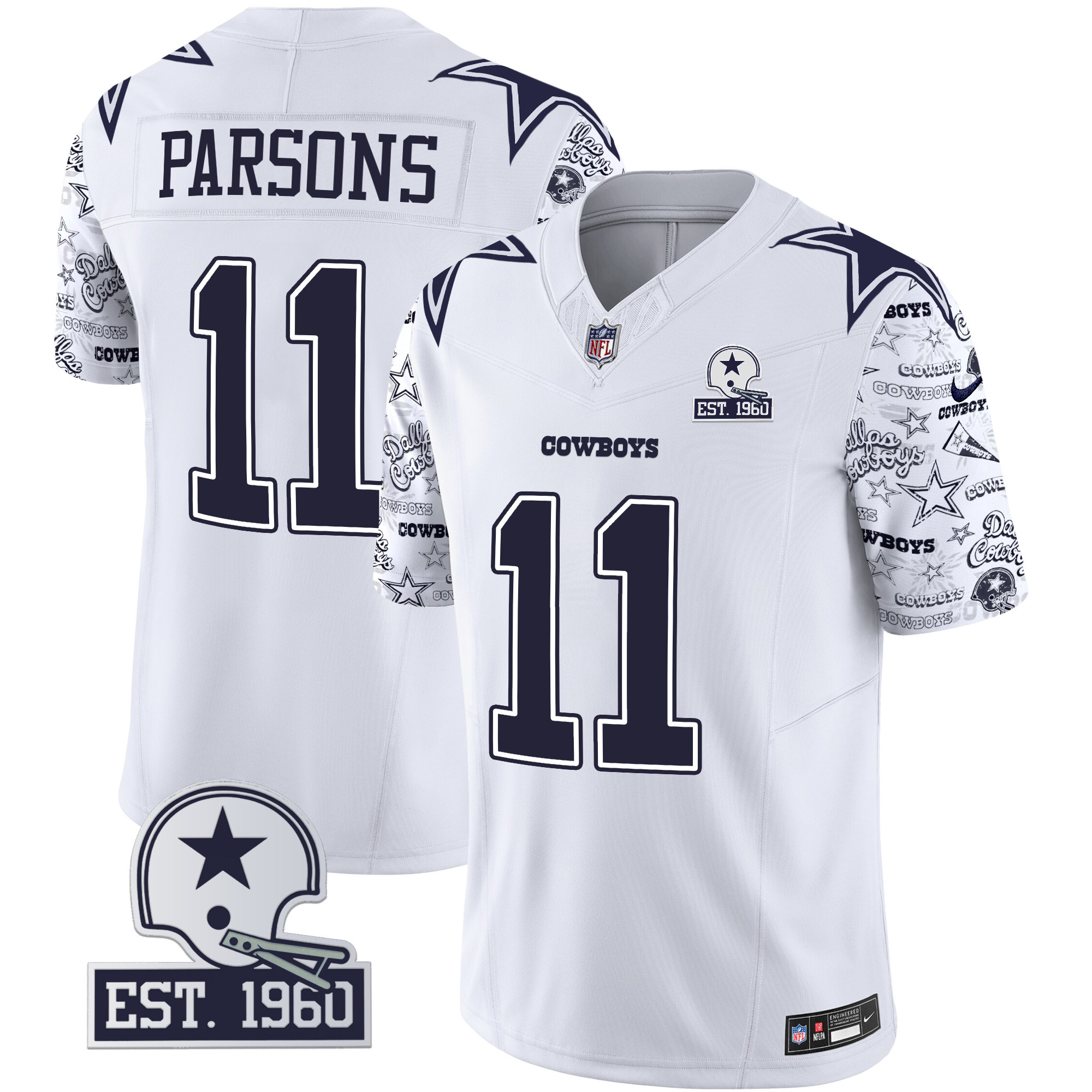 Micah Parsons Men's Dallas Cowboys Pattern Style Vapor Limited White Jersey - All Stitched