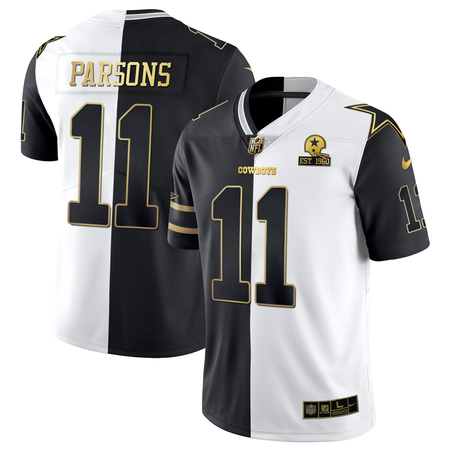 Micah Parsons Men's Dallas Cowboys Split Est 1960 Patch - All Stitched Black White Gold Jersey - All Stitched