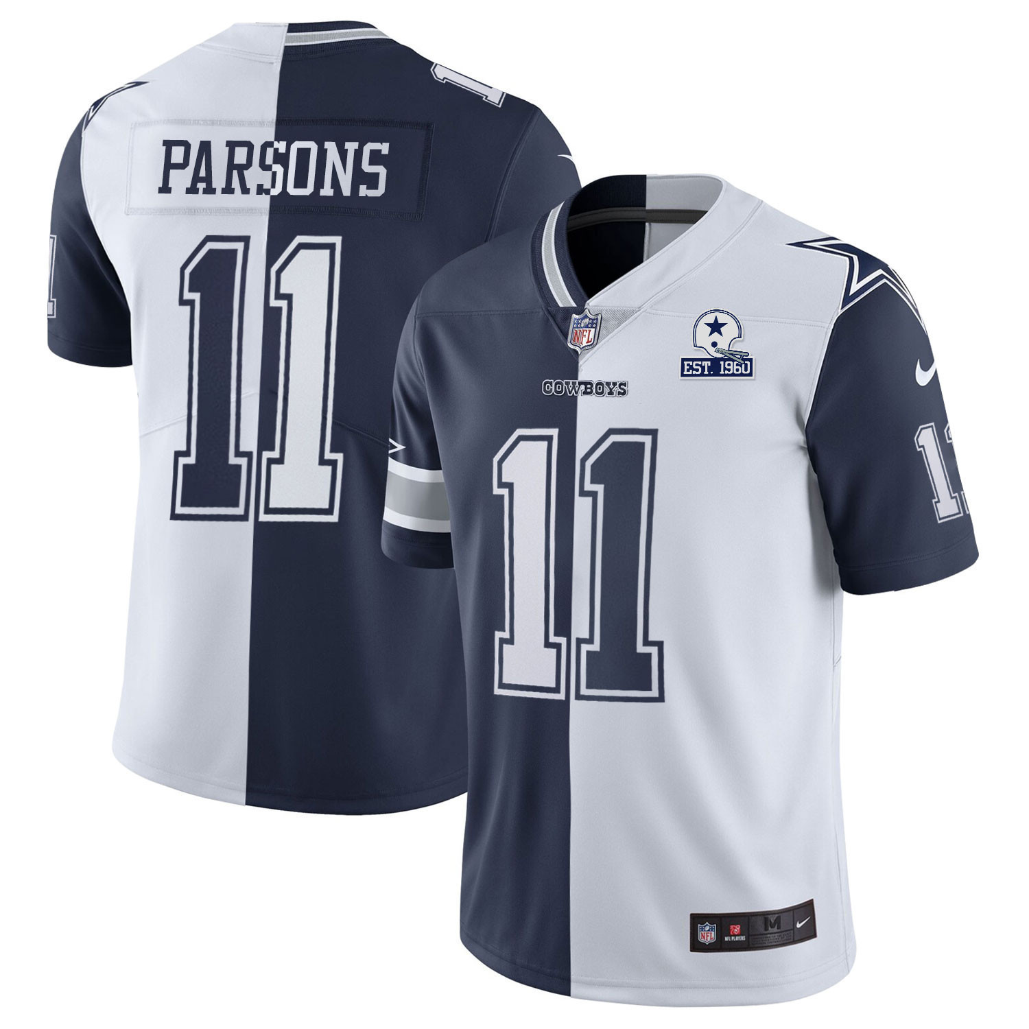 Micah Parsons Men's Dallas Cowboys Split Est 1960 Patch - All Stitched Navy White Jersey - All Stitched