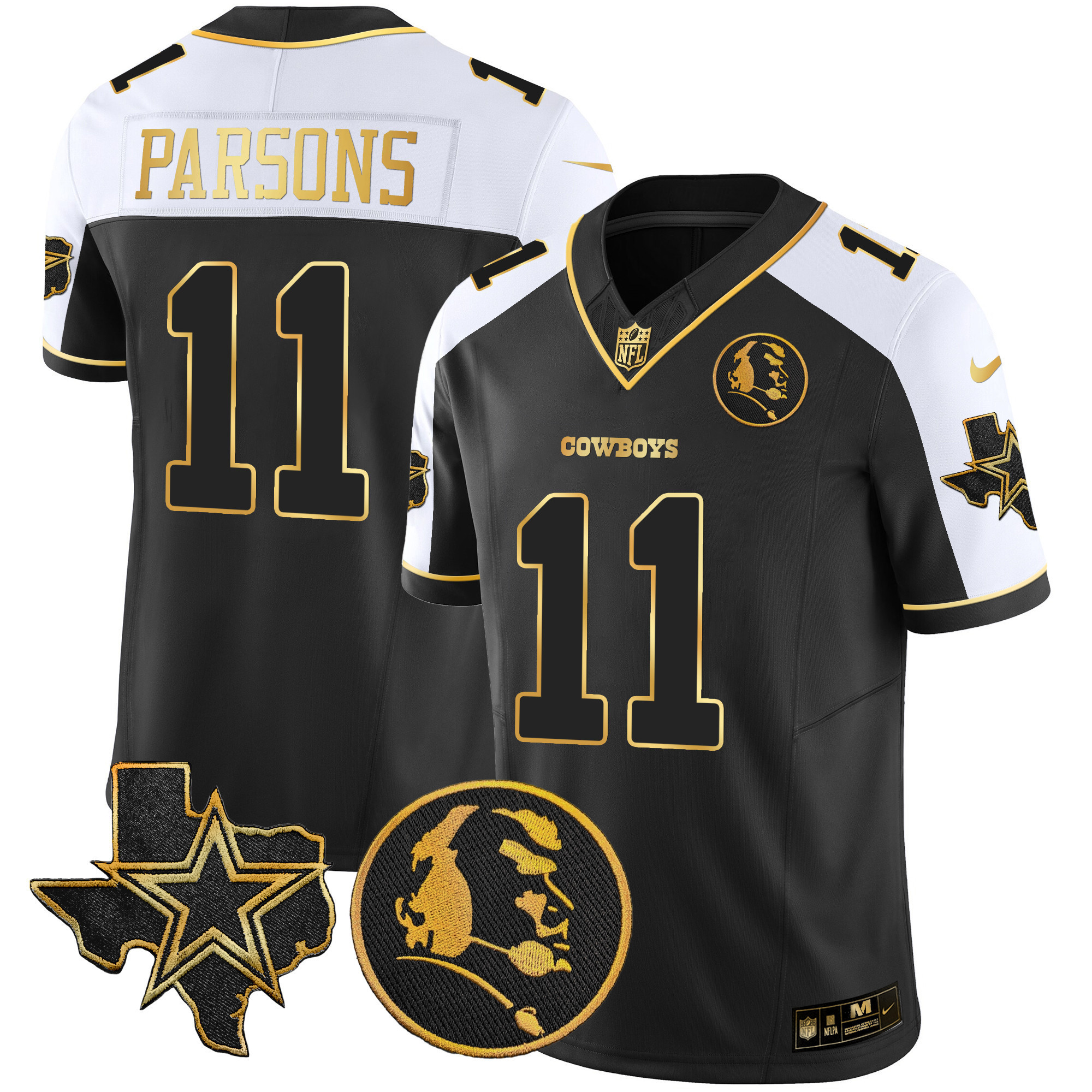 Micah Parsons Men's Dallas Cowboys Texas & John Madden Patch Gold Vapor Alternate Black Jersey - All Stitched