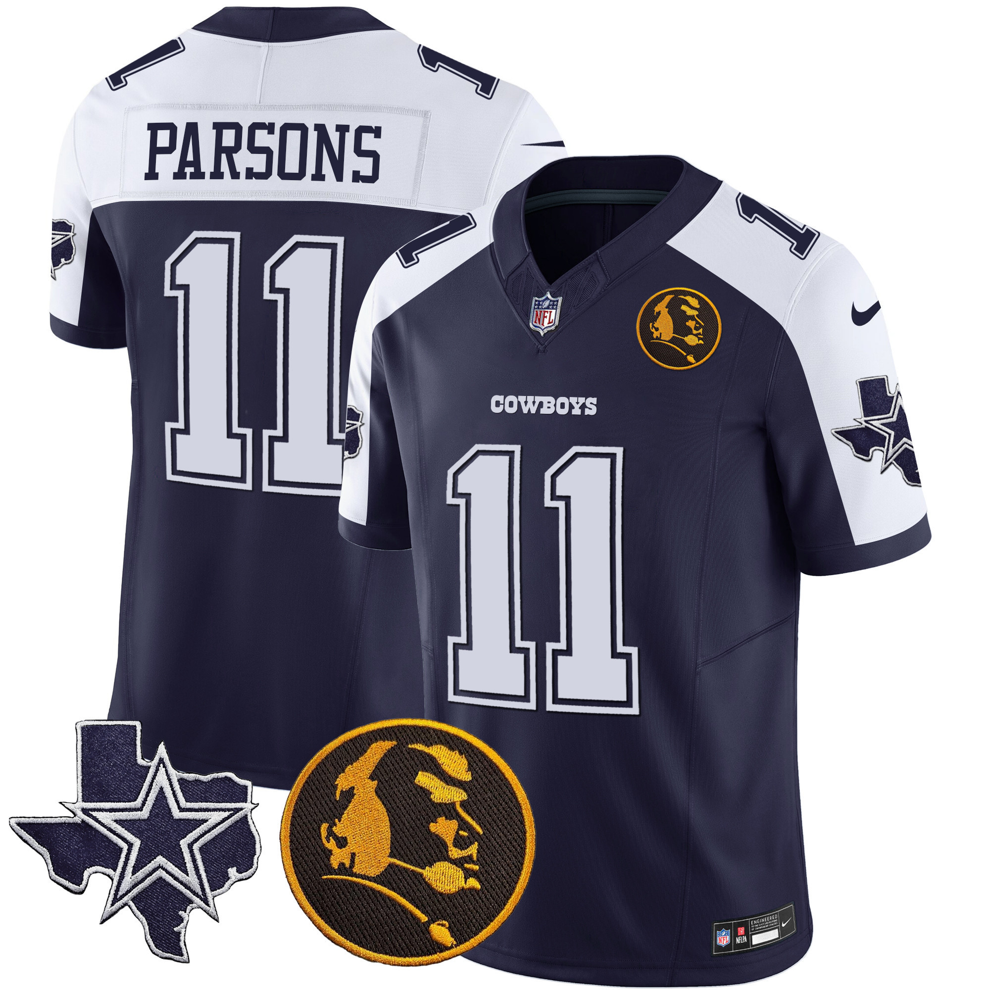 Micah Parsons Men's Dallas Cowboys Texas & John Madden Patch Vapor Alternate Navy Jersey - All Stitched