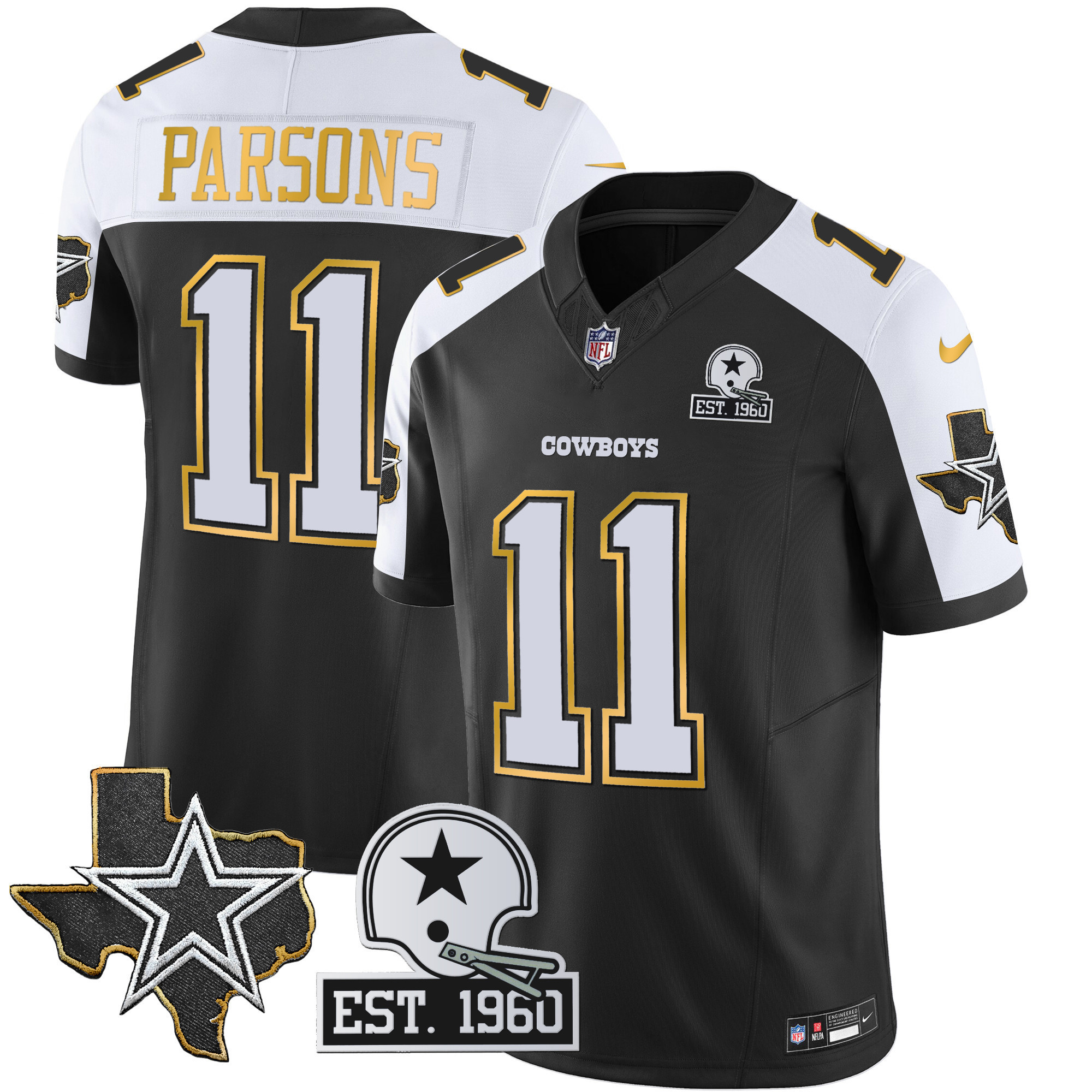Micah Parsons Men's Dallas Cowboys Texas Patch Gold Trim Vapor Black Alternate Jersey - All Stitched
